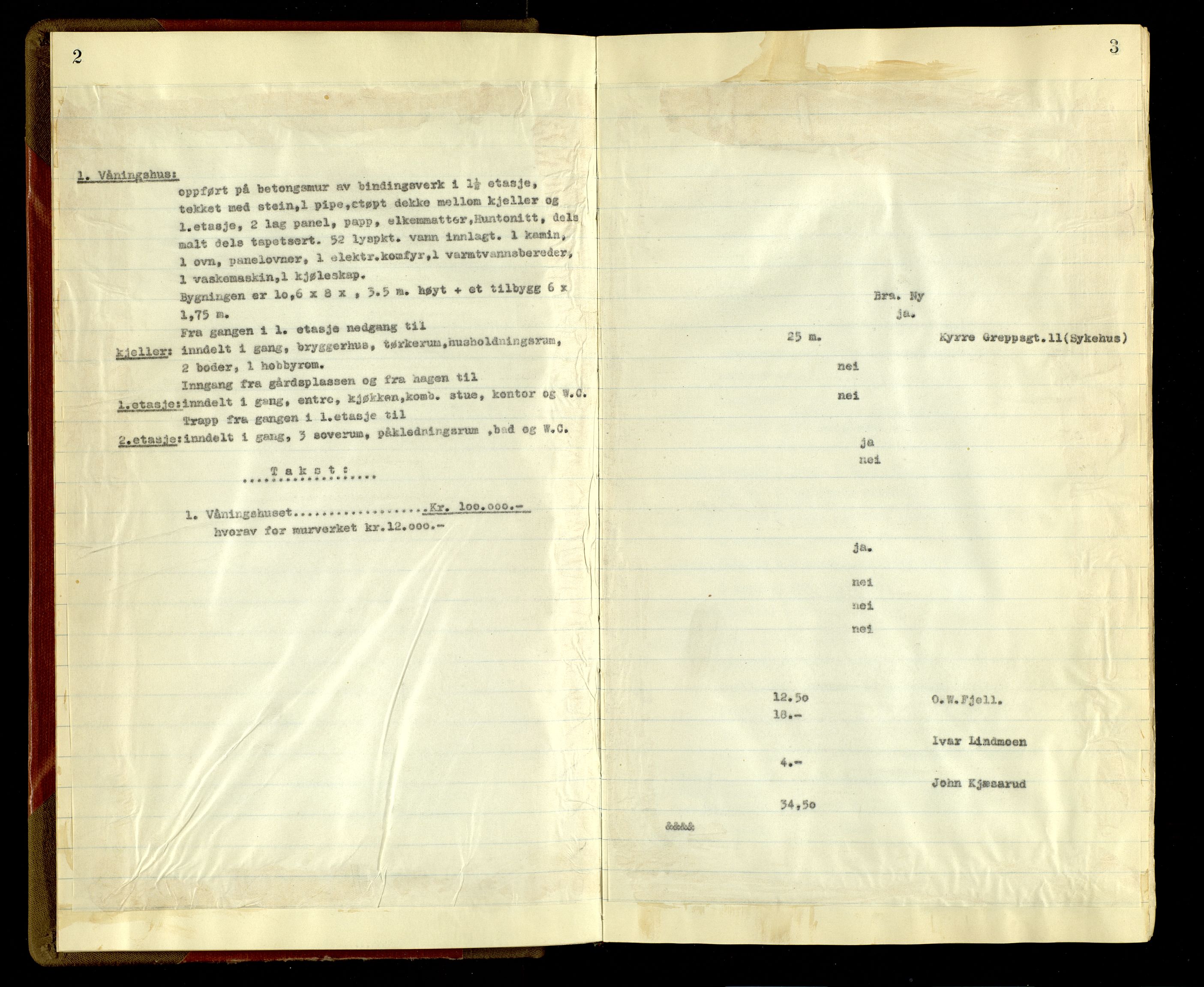 Norges Brannkasse, Gjøvik, AV/SAH-NBRANG-045/F/L0011: Branntakstprotokoll, 1952-1955, p. 2-3