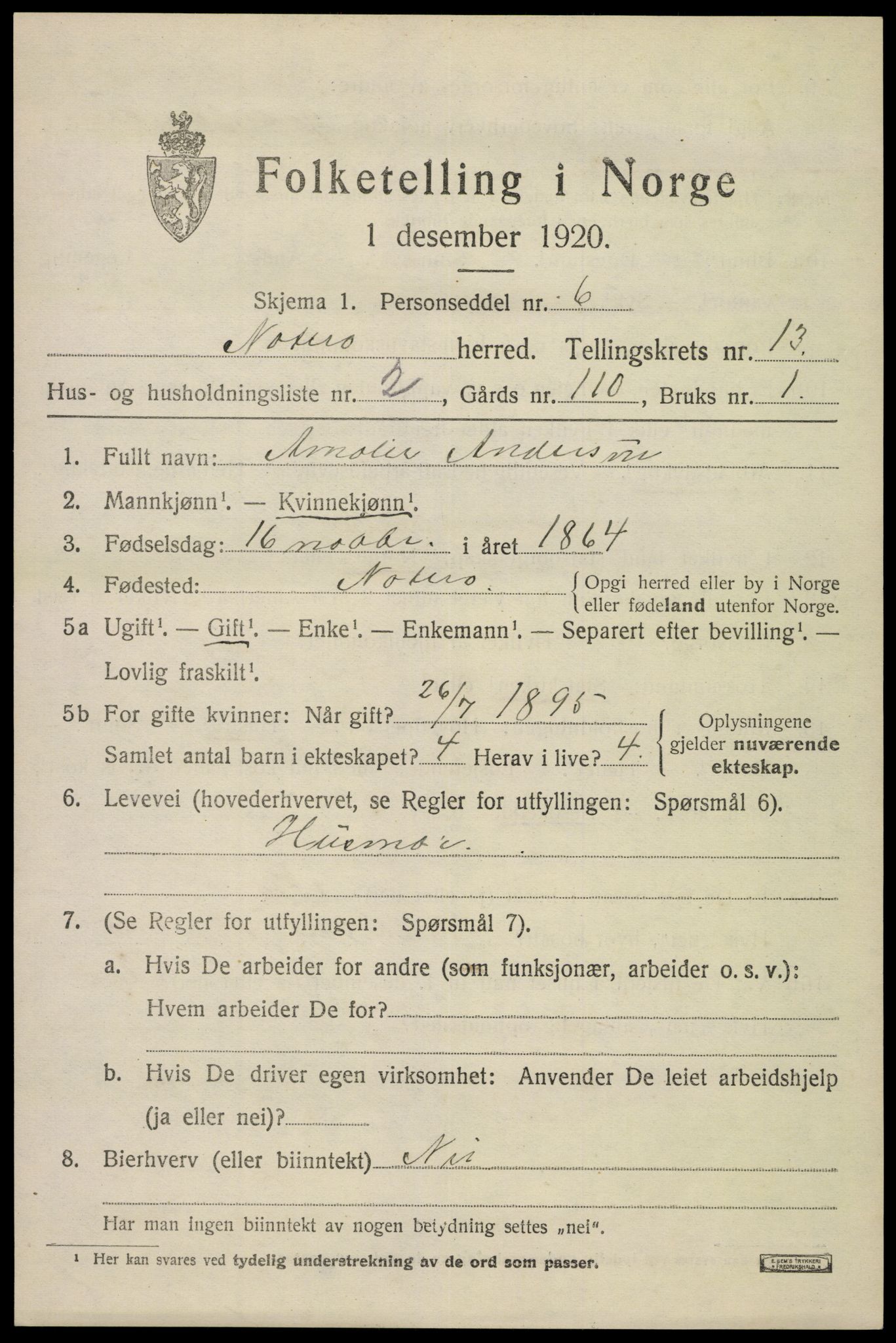 SAKO, 1920 census for Nøtterøy, 1920, p. 15195