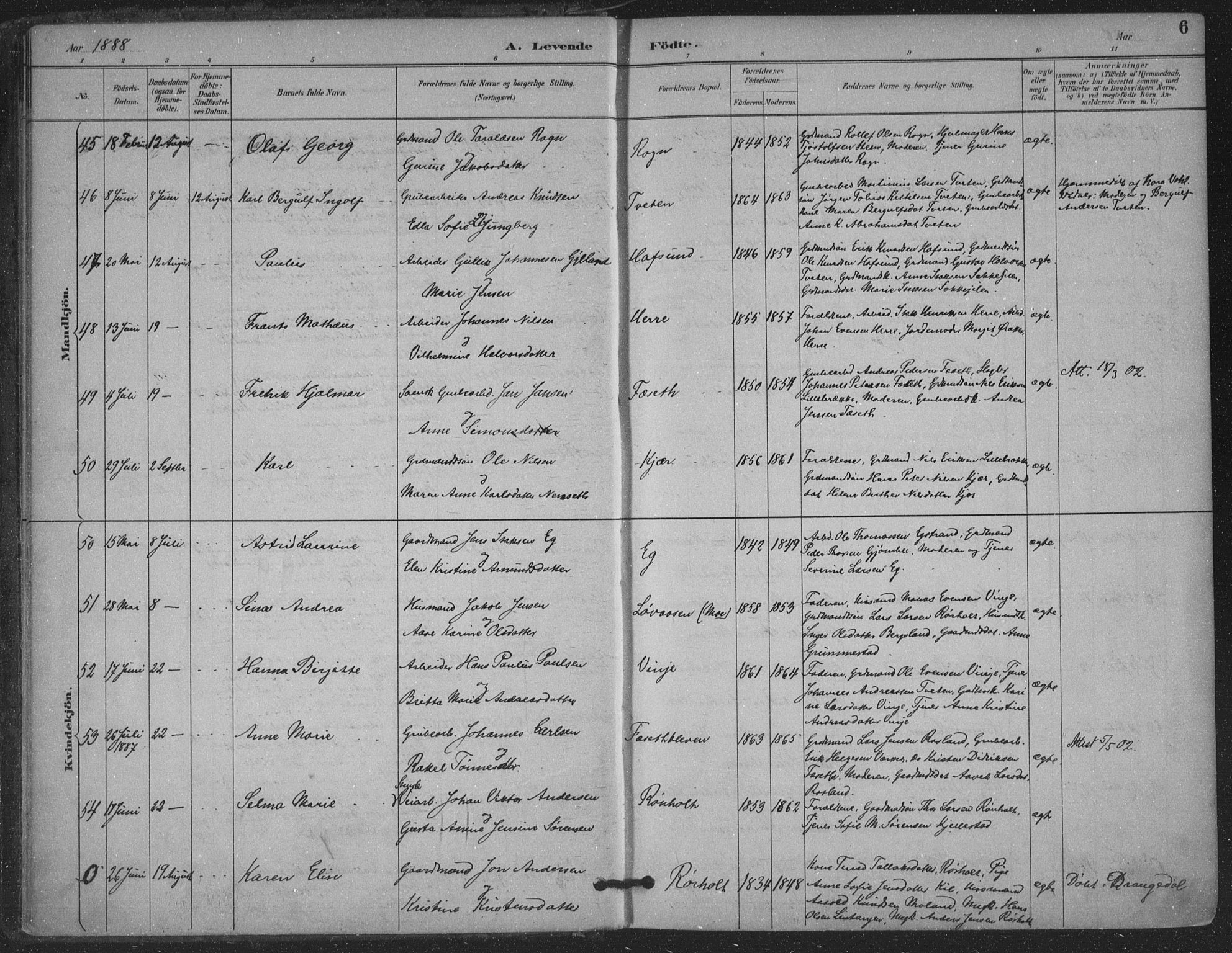 Bamble kirkebøker, AV/SAKO-A-253/F/Fa/L0008: Parish register (official) no. I 8, 1888-1900, p. 6