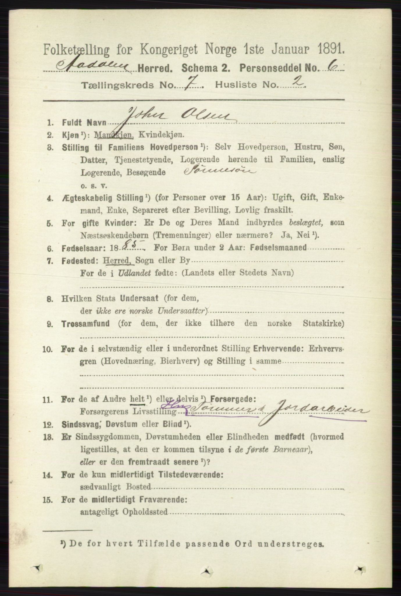 RA, 1891 census for 0614 Ådal, 1891, p. 3048