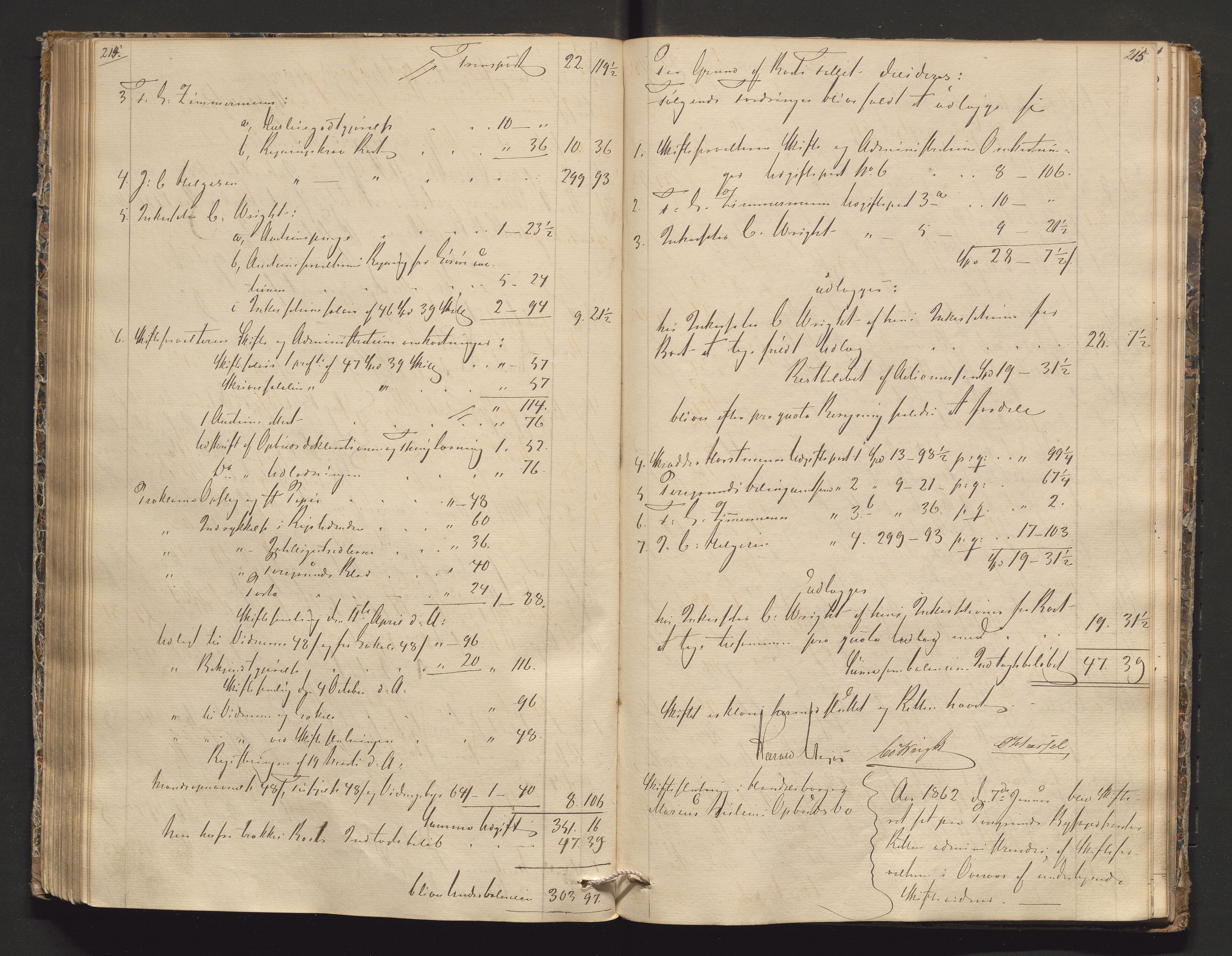 Porsgrunn byfogd, AV/SAKO-A-106/H/Hb/L0008: Skifteprotokoll - D., 1856-1863, p. 214-215
