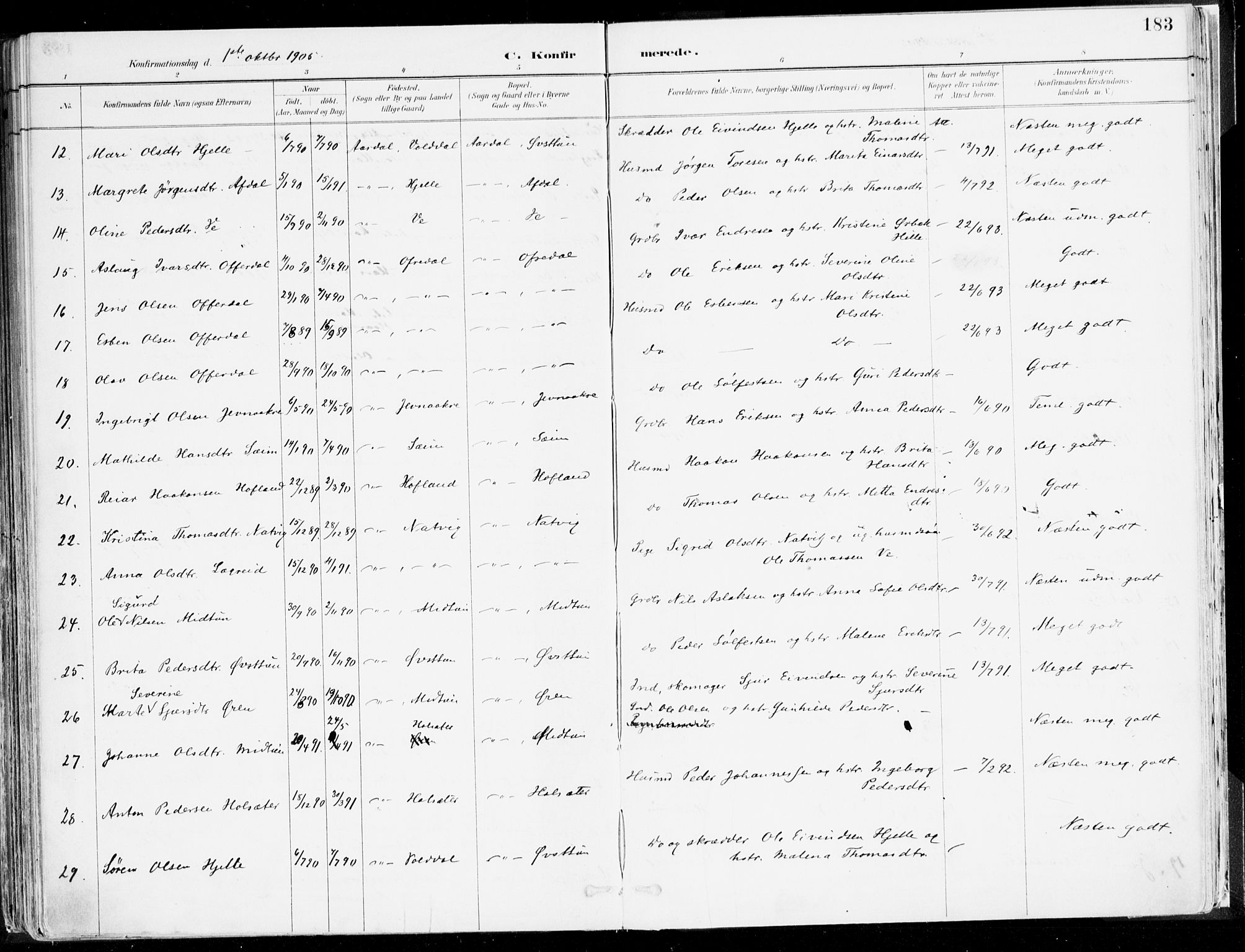 Årdal sokneprestembete, SAB/A-81701: Parish register (official) no. A 5, 1887-1917, p. 183