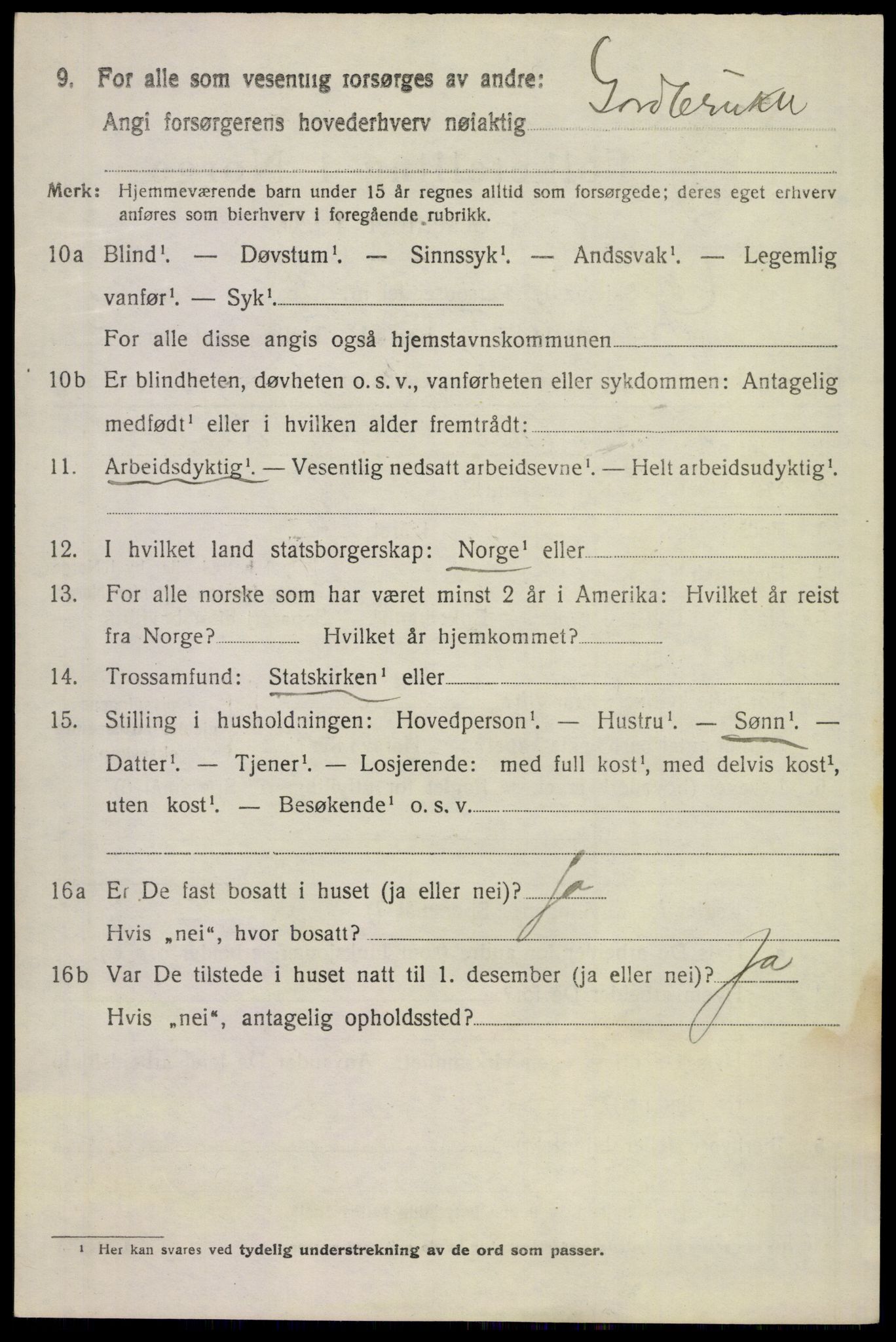 SAKO, 1920 census for Gransherad, 1920, p. 1449