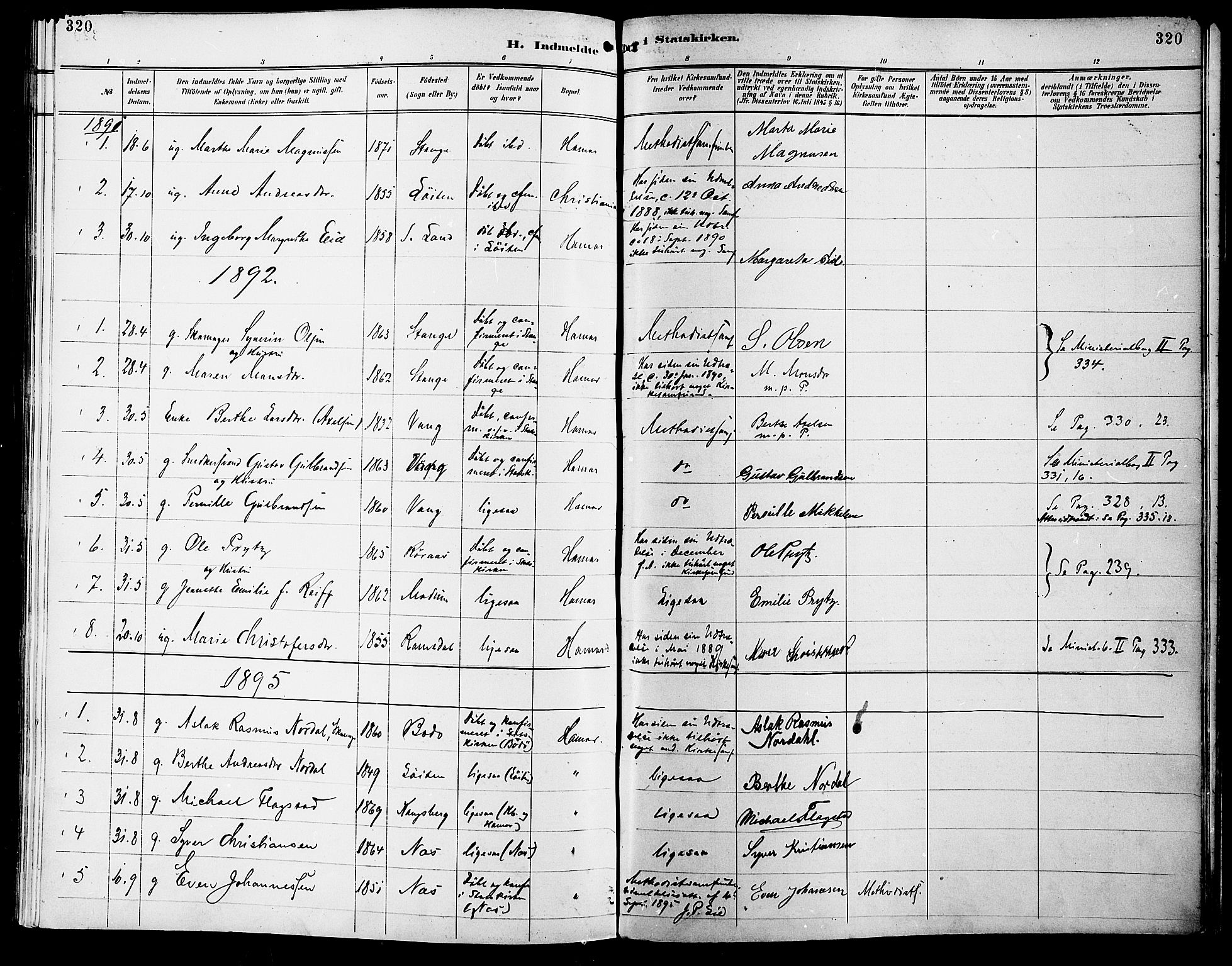 Vang prestekontor, Hedmark, SAH/PREST-008/H/Ha/Haa/L0017: Parish register (official) no. 17, 1890-1899, p. 320