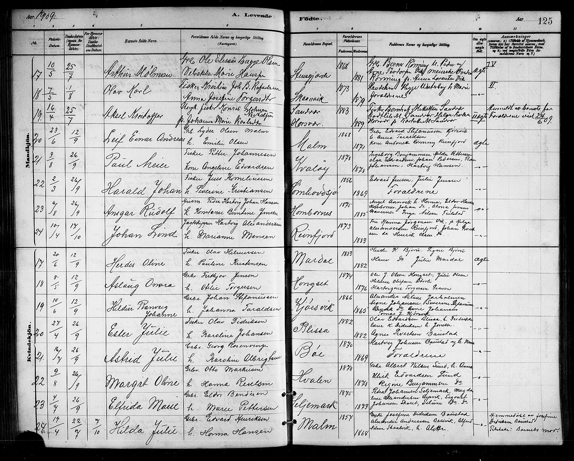 Ministerialprotokoller, klokkerbøker og fødselsregistre - Nordland, SAT/A-1459/812/L0188: Parish register (copy) no. 812C06, 1884-1912, p. 125