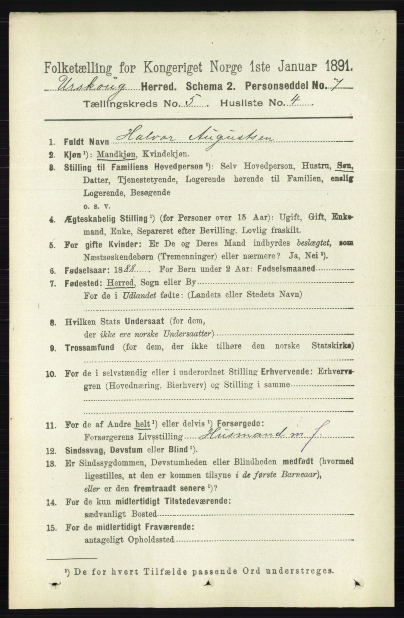 RA, 1891 census for 0224 Aurskog, 1891, p. 2087