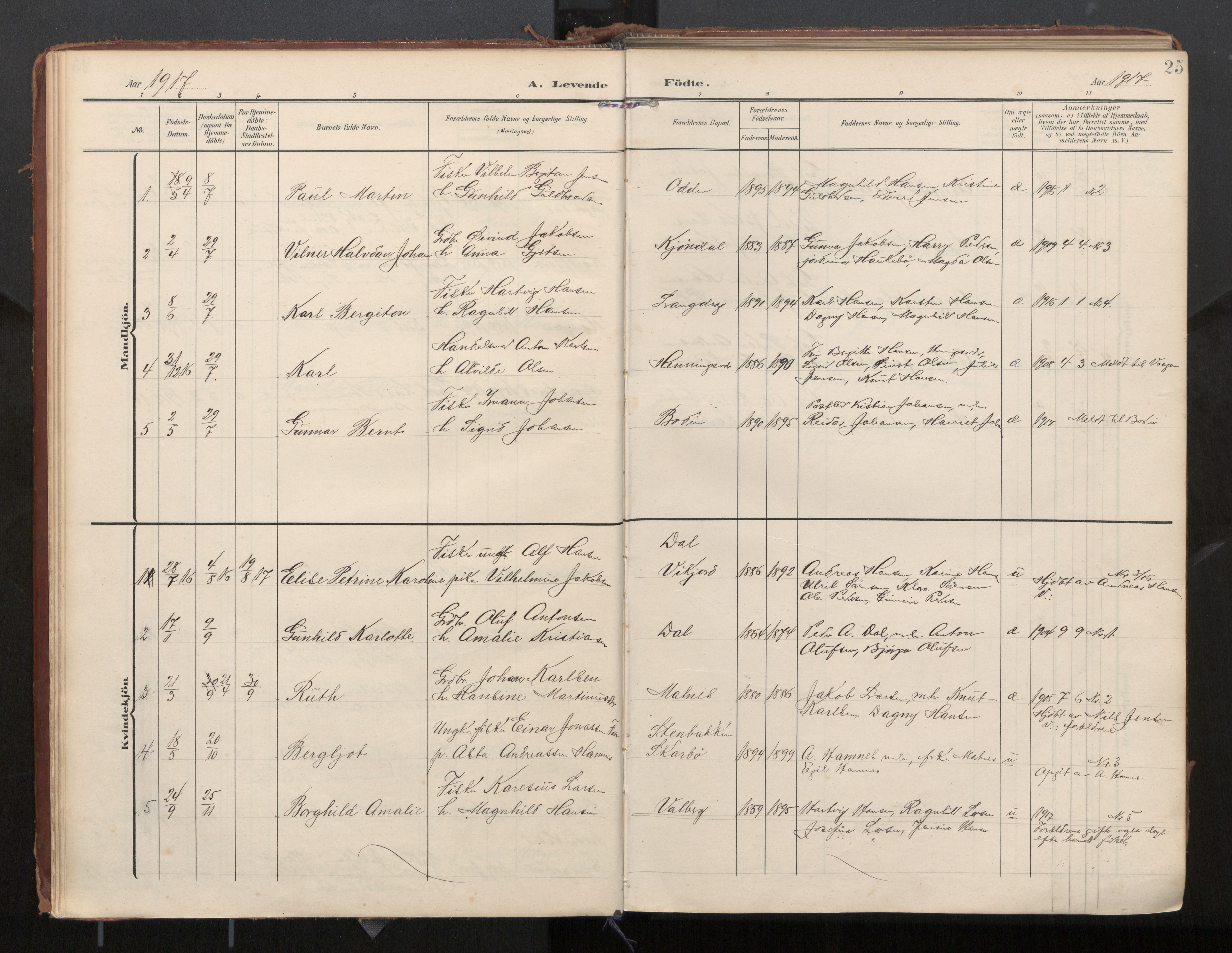 Ministerialprotokoller, klokkerbøker og fødselsregistre - Nordland, SAT/A-1459/884/L1194: Parish register (official) no. 884A02, 1906-1937, p. 25