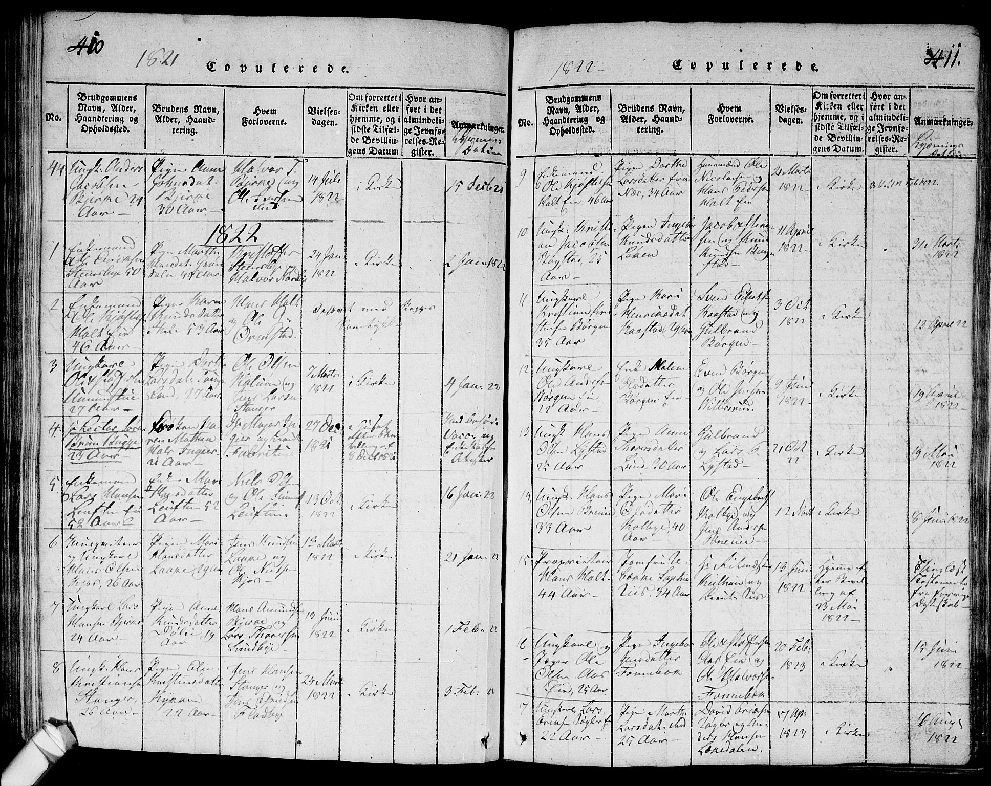 Ullensaker prestekontor Kirkebøker, SAO/A-10236a/G/Ga/L0001: Parish register (copy) no. I 1, 1815-1835, p. 410-411