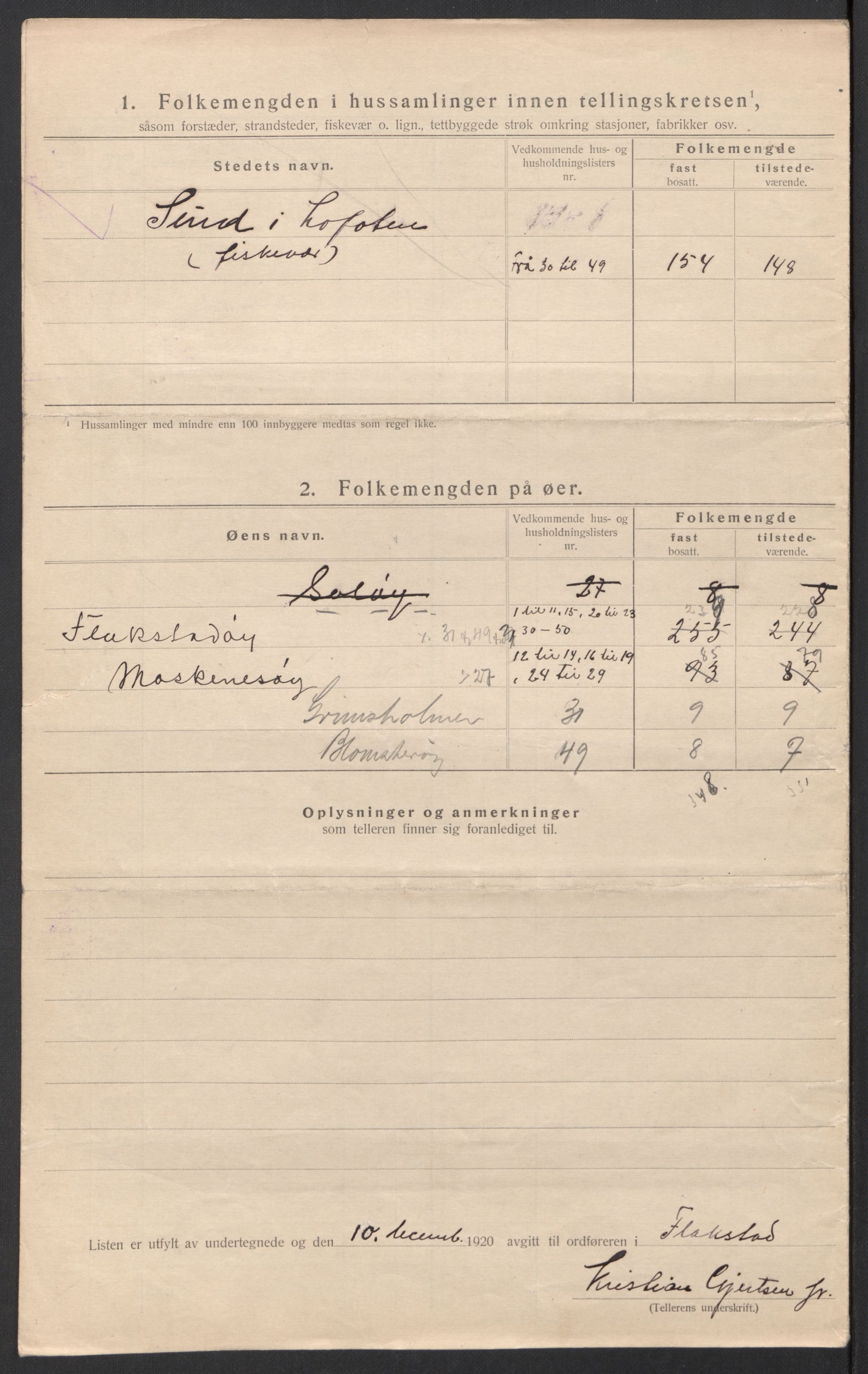 SAT, 1920 census for Flakstad, 1920, p. 10