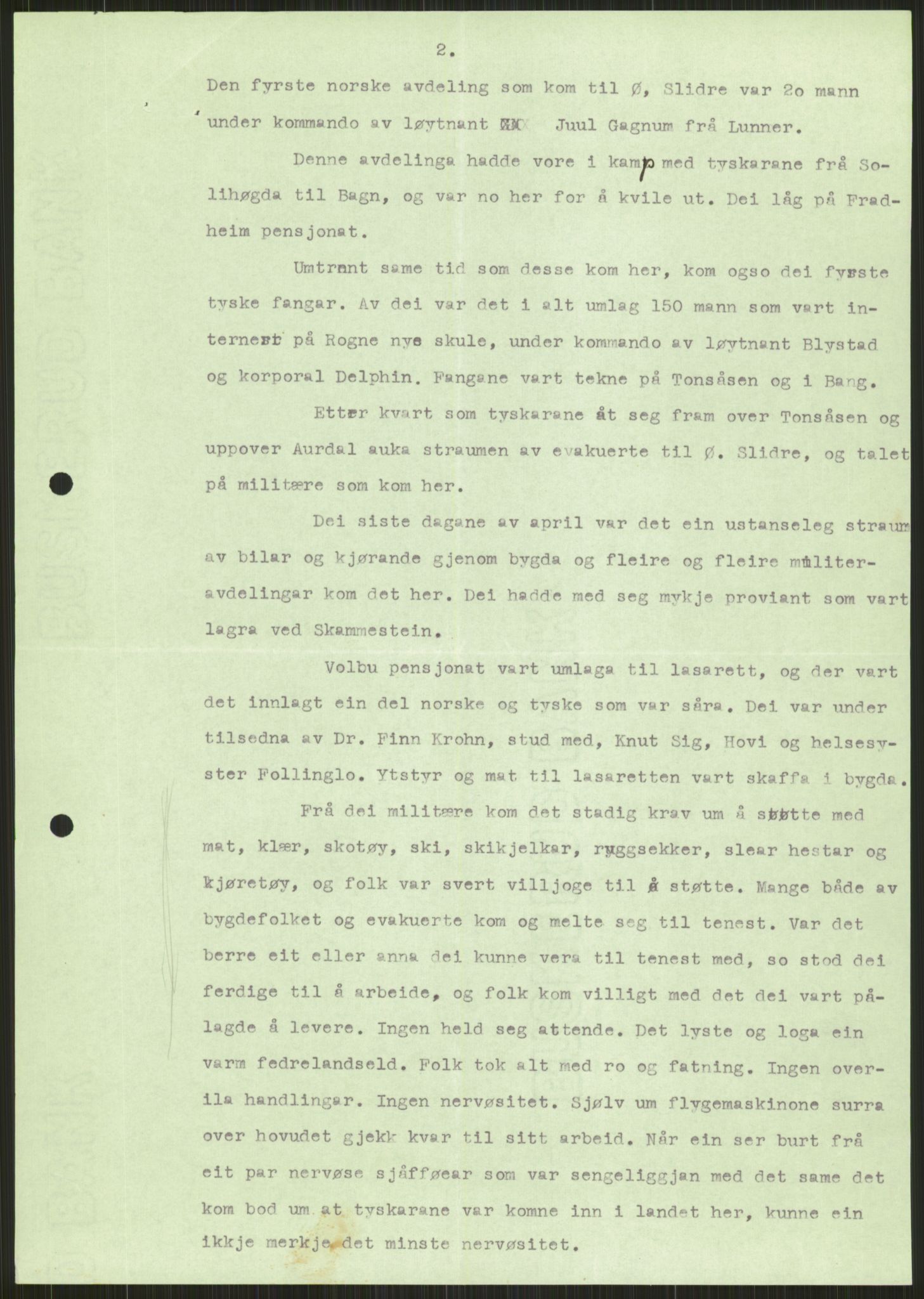 Forsvaret, Forsvarets krigshistoriske avdeling, AV/RA-RAFA-2017/Y/Ya/L0014: II-C-11-31 - Fylkesmenn.  Rapporter om krigsbegivenhetene 1940., 1940, p. 264