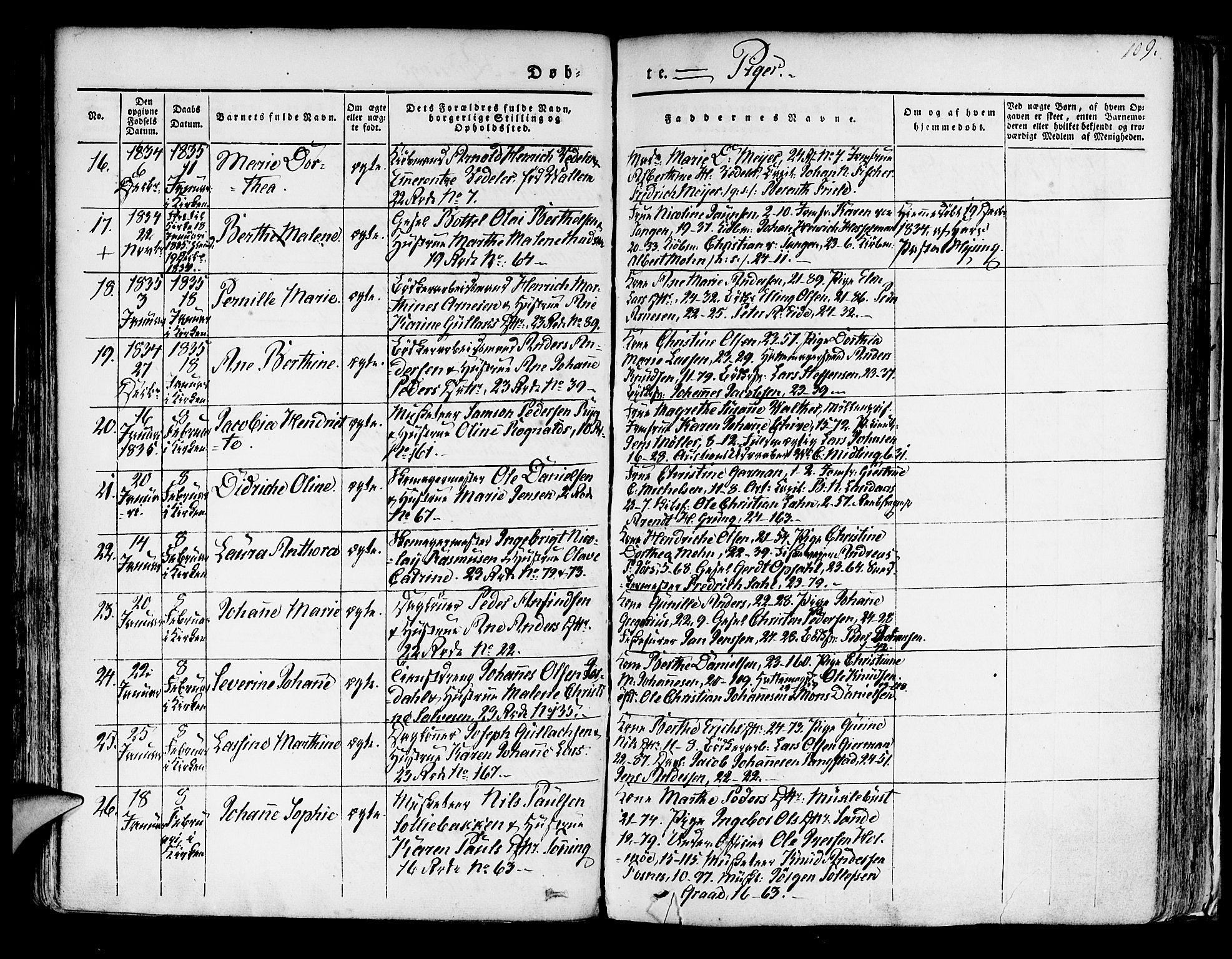 Korskirken sokneprestembete, AV/SAB-A-76101/H/Hab: Parish register (copy) no. A 5I, 1831-1844, p. 109