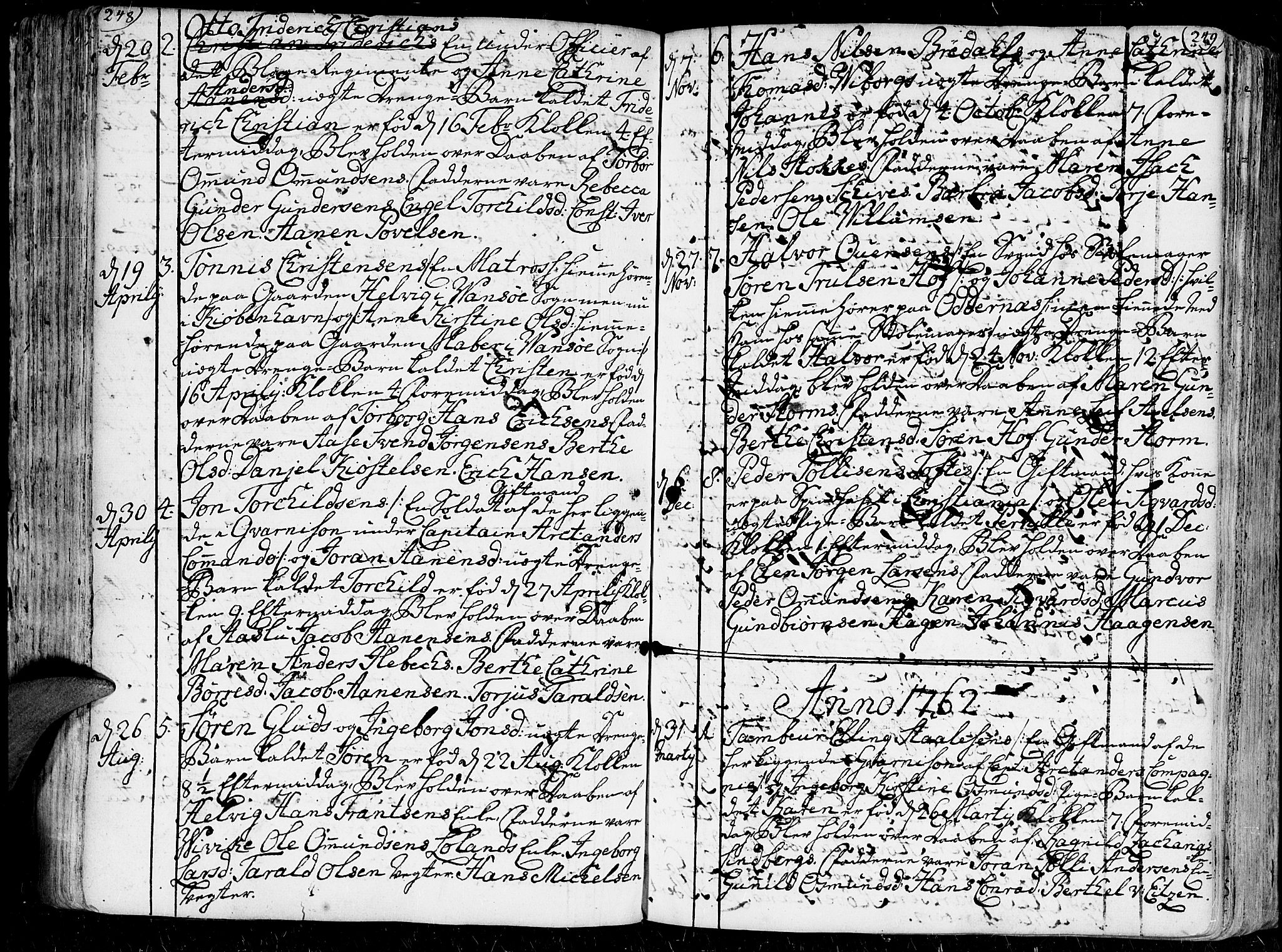Kristiansand domprosti, SAK/1112-0006/F/Fa/L0001: Parish register (official) no. A 1, 1734-1793, p. 248-249