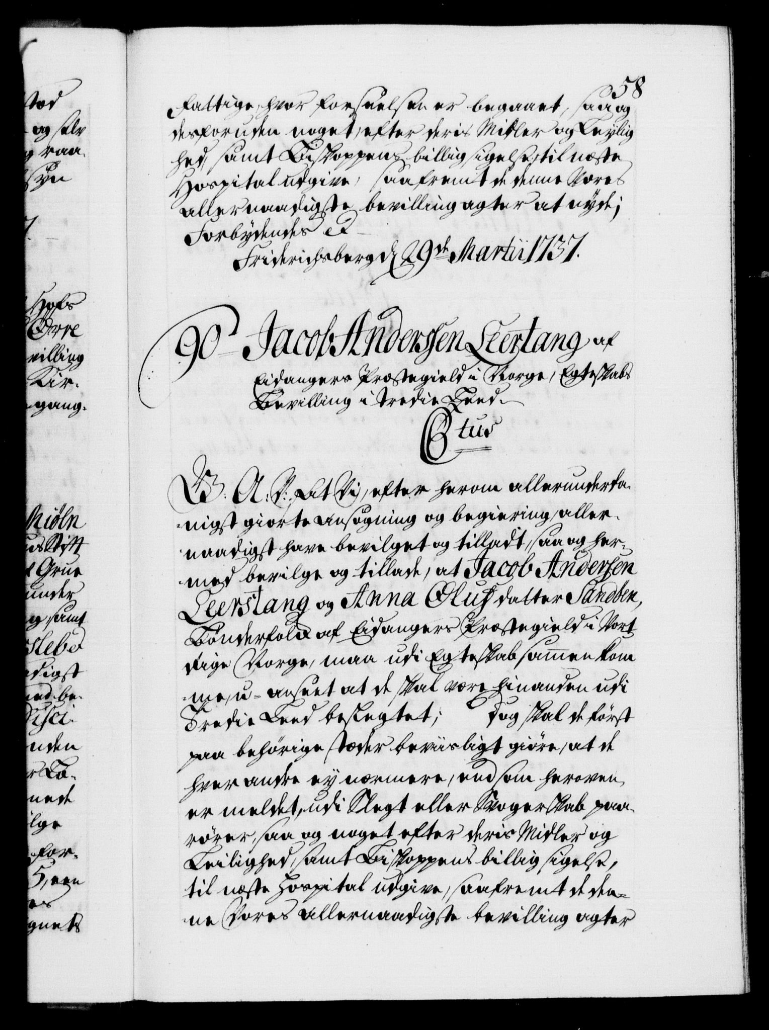 Danske Kanselli 1572-1799, AV/RA-EA-3023/F/Fc/Fca/Fcaa/L0030: Norske registre, 1737-1738, p. 58a