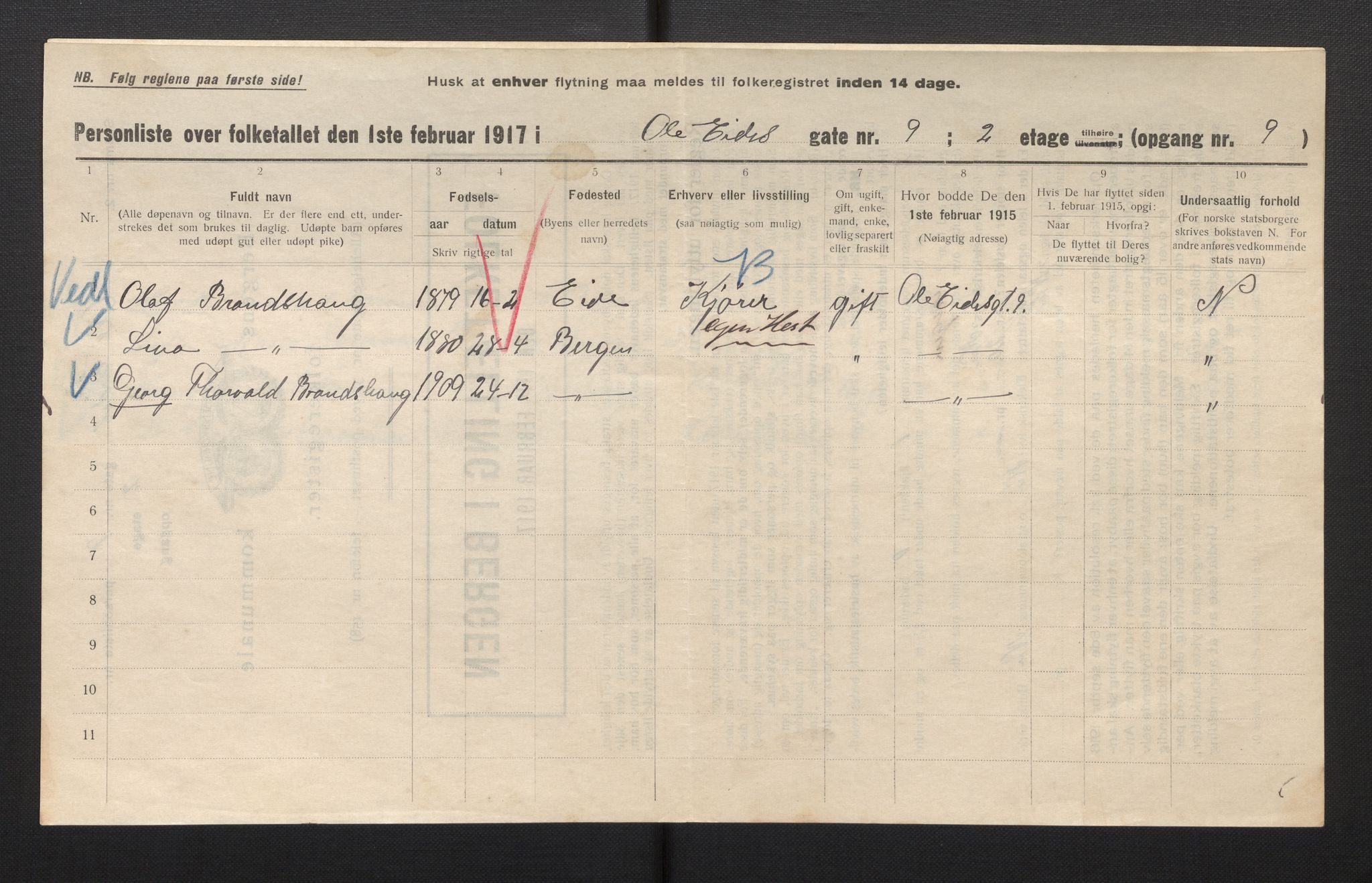 SAB, Municipal Census 1917 for Bergen, 1917, p. 29403