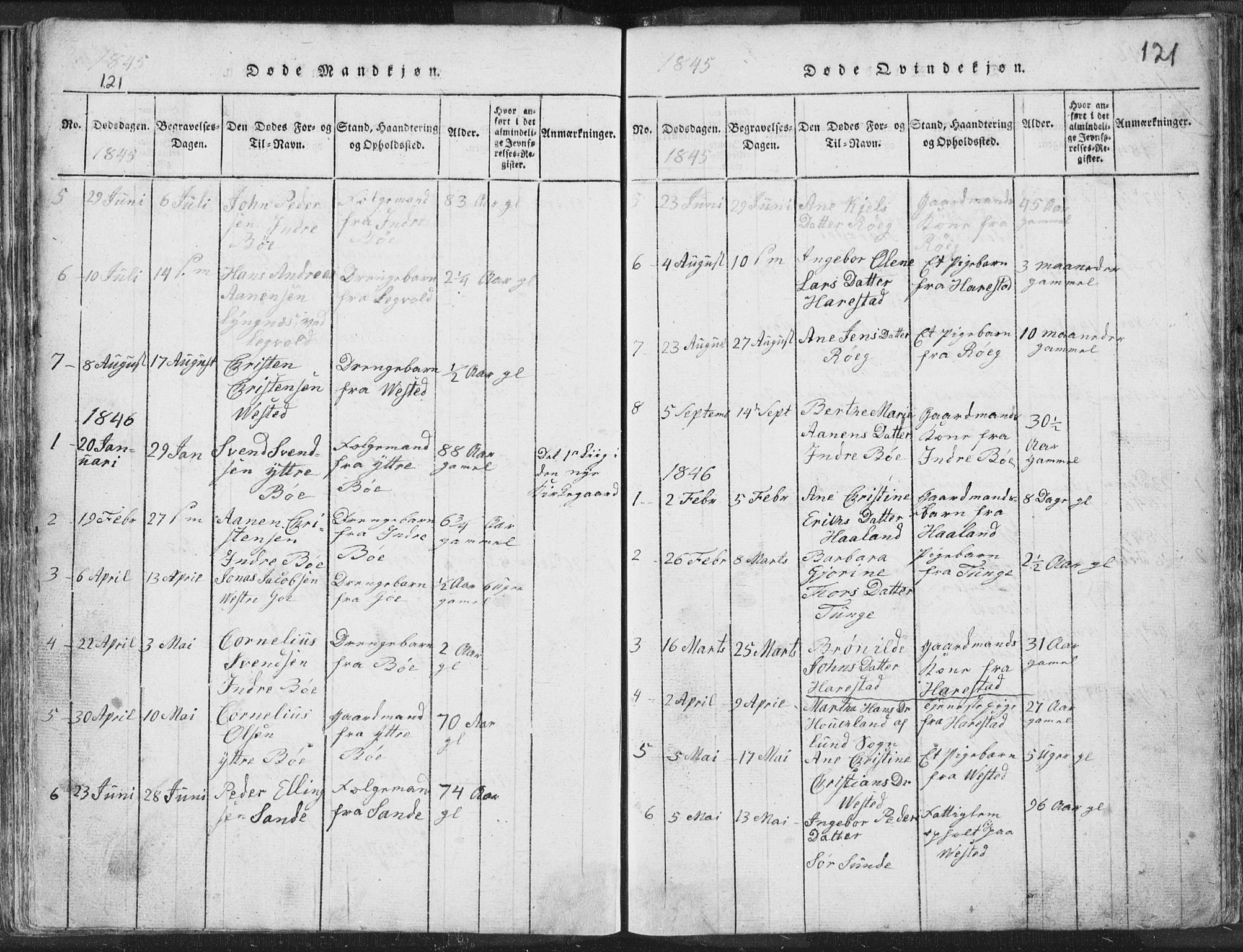 Hetland sokneprestkontor, AV/SAST-A-101826/30/30BA/L0001: Parish register (official) no. A 1, 1816-1856, p. 121