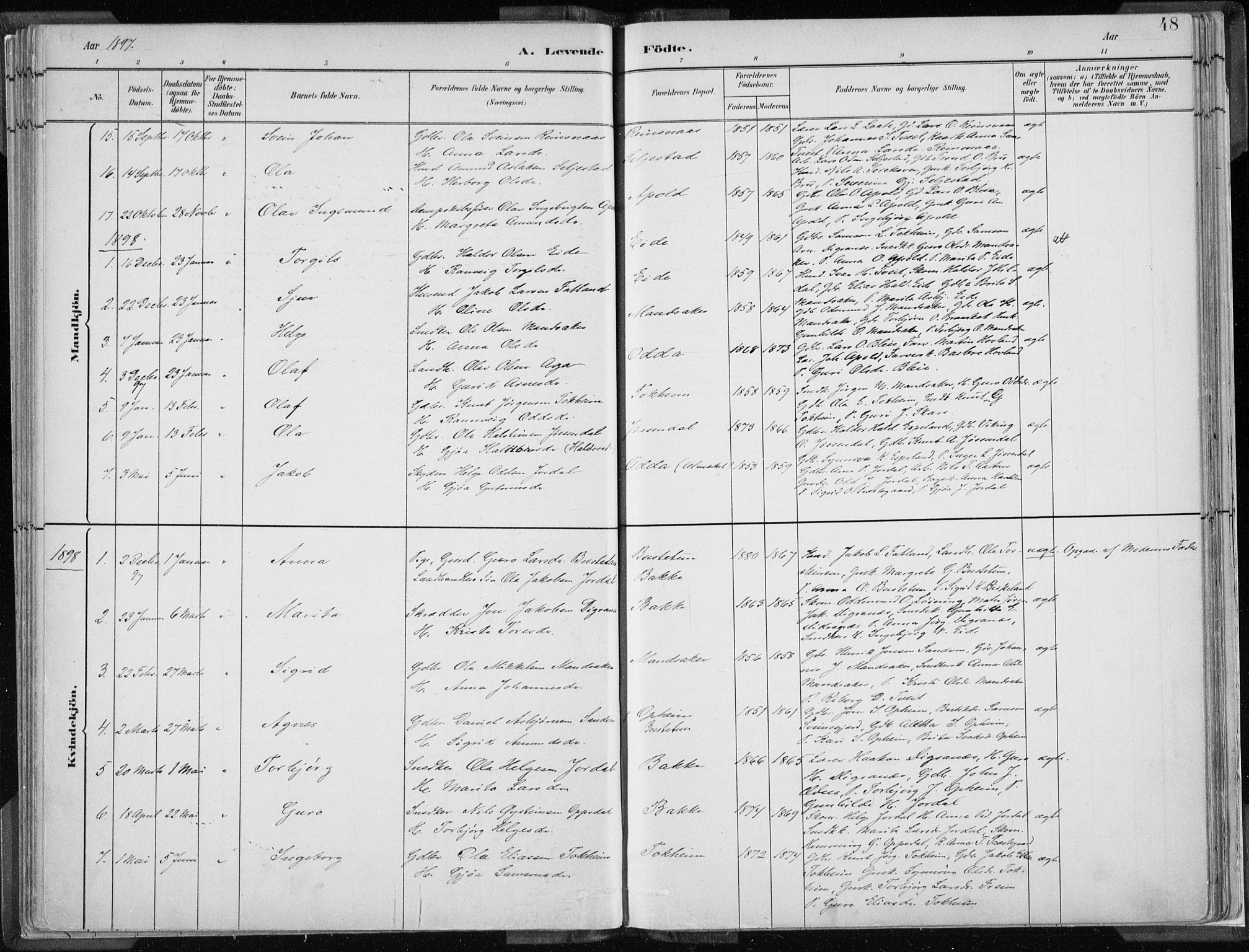 Odda Sokneprestembete, AV/SAB-A-77201/H/Haa: Parish register (official) no. A  3, 1882-1913, p. 48