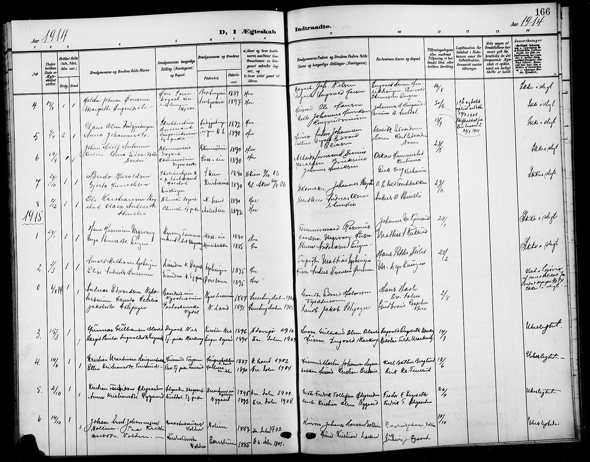 Biri prestekontor, SAH/PREST-096/H/Ha/Hab/L0005: Parish register (copy) no. 5, 1906-1919, p. 166