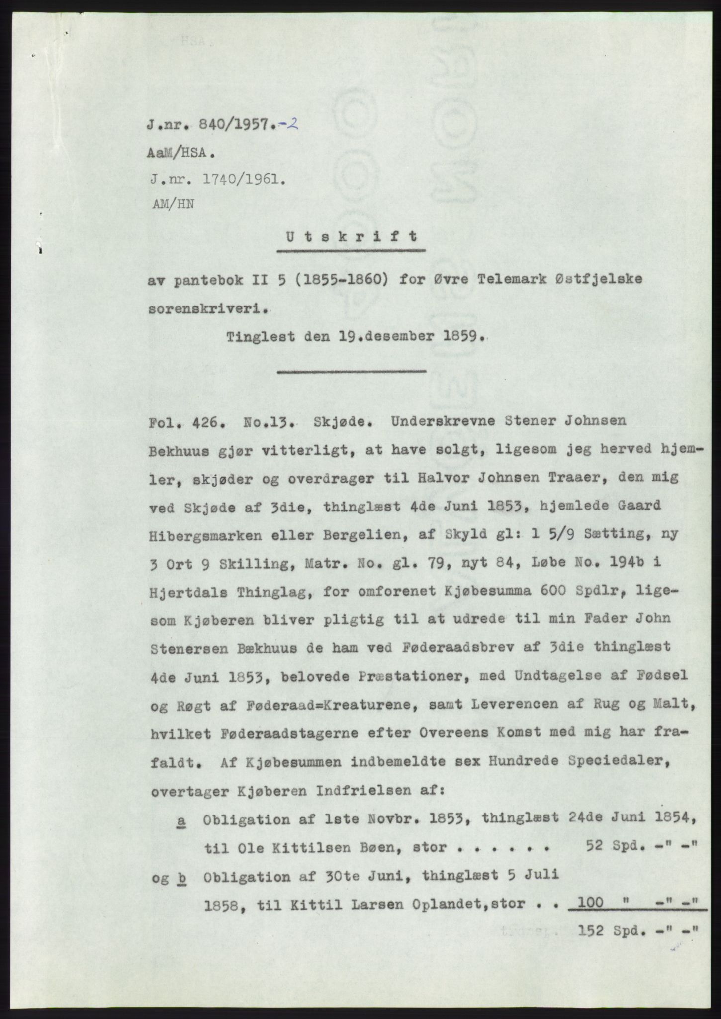 Statsarkivet i Kongsberg, AV/SAKO-A-0001/E/Ee/L0010: Avskrifter, SAO jnr. 772/1957 - 1249/1957, 1957, p. 91