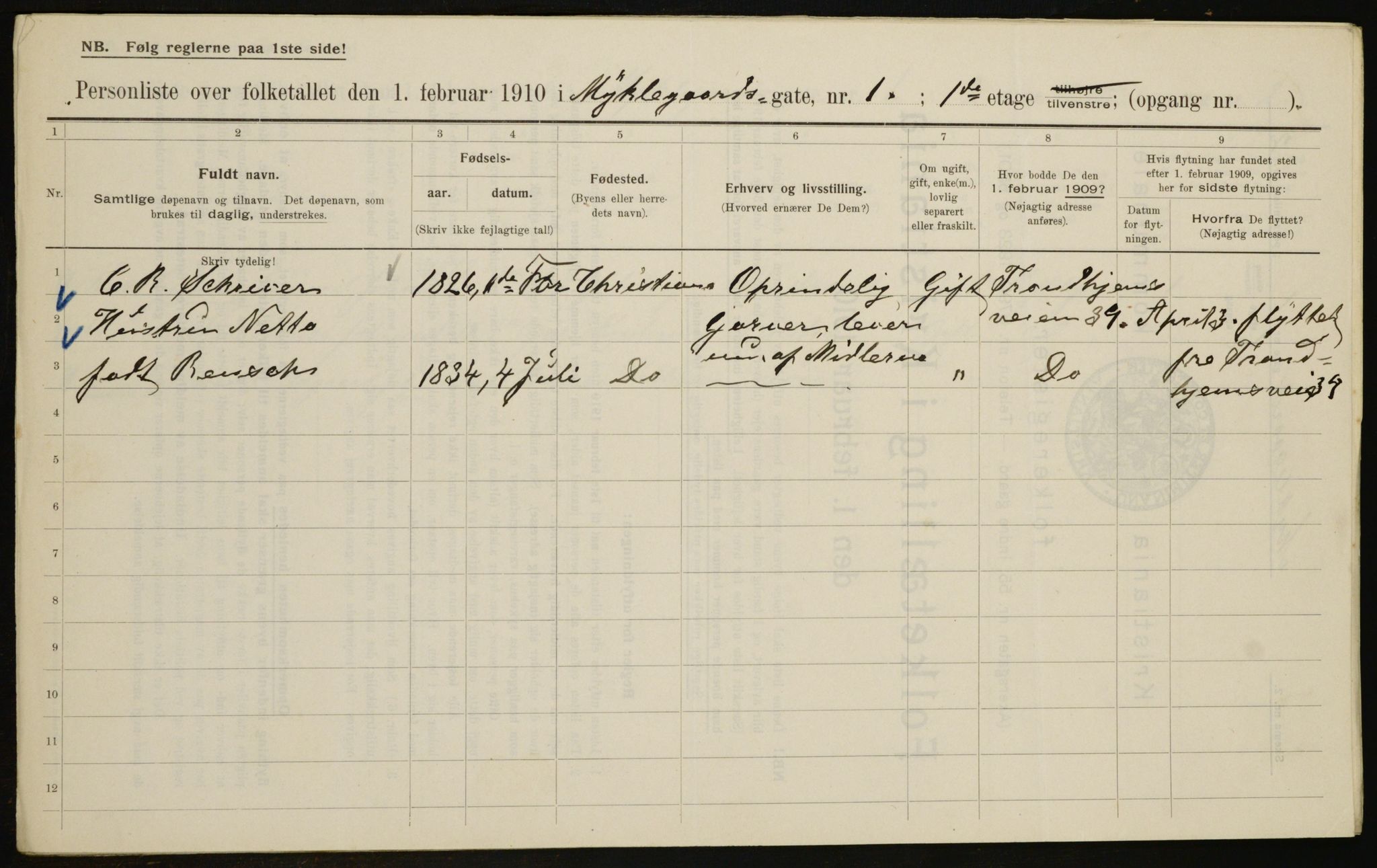 OBA, Municipal Census 1910 for Kristiania, 1910, p. 65830