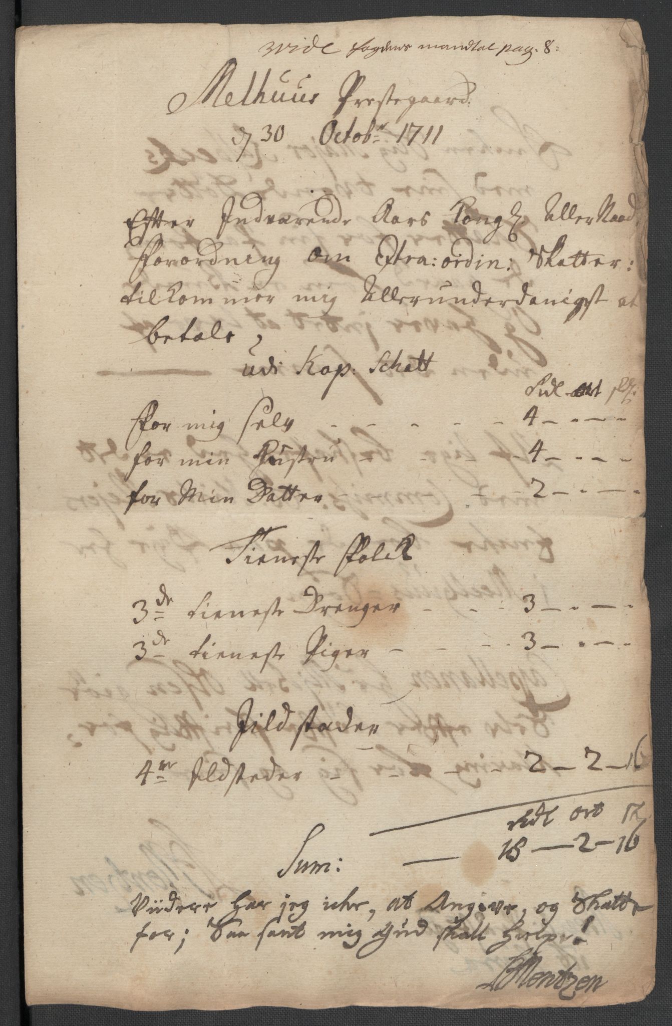 Rentekammeret inntil 1814, Reviderte regnskaper, Fogderegnskap, AV/RA-EA-4092/R60/L3961: Fogderegnskap Orkdal og Gauldal, 1711, p. 190