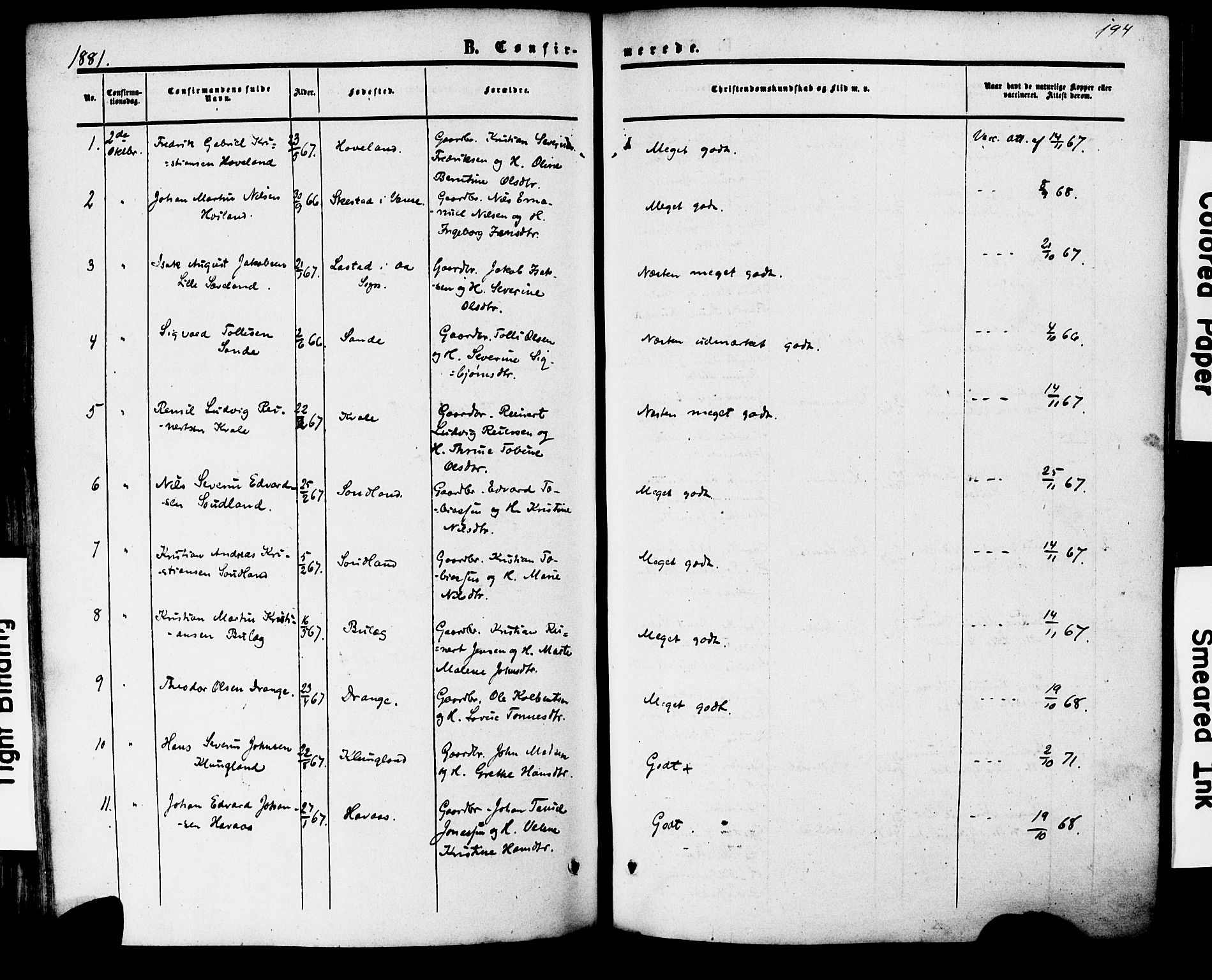 Herad sokneprestkontor, SAK/1111-0018/F/Fa/Faa/L0005: Parish register (official) no. A 5, 1853-1886, p. 194