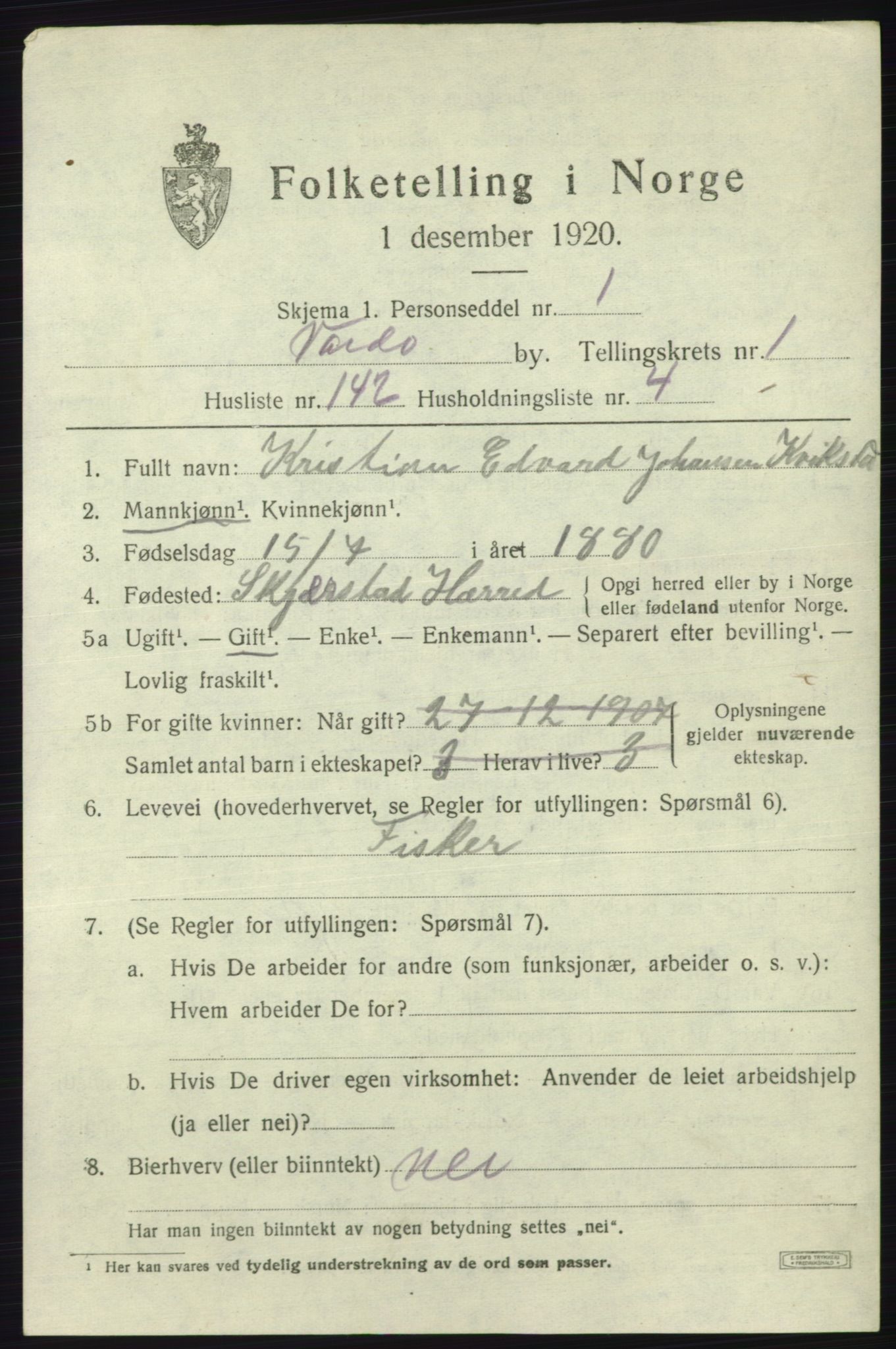 SATØ, 1920 census for Vardø, 1920, p. 4932