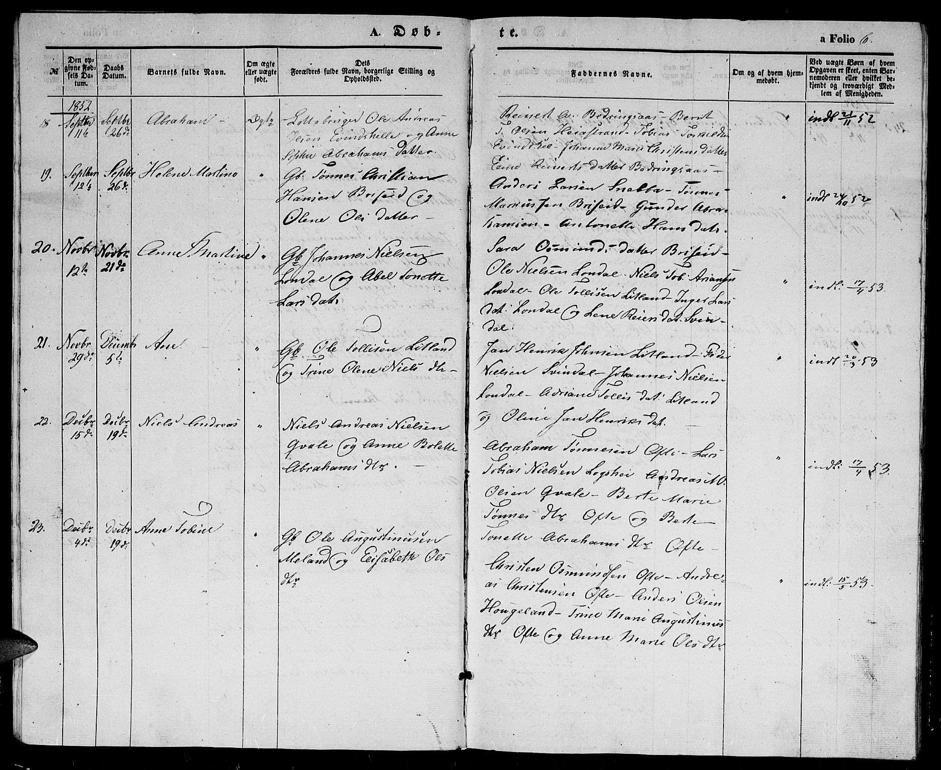 Herad sokneprestkontor, AV/SAK-1111-0018/F/Fb/Fba/L0002: Parish register (copy) no. B 2, 1852-1862, p. 6