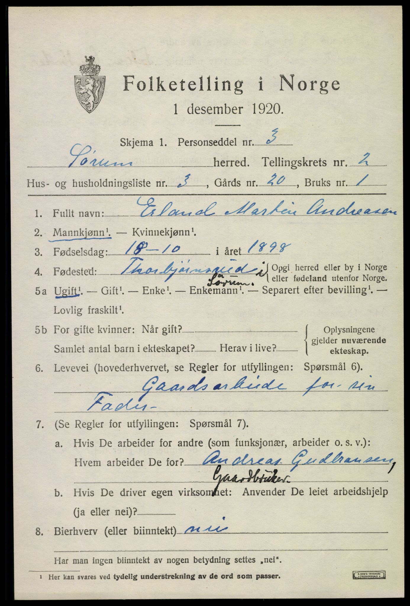 SAO, 1920 census for Sørum, 1920, p. 1663