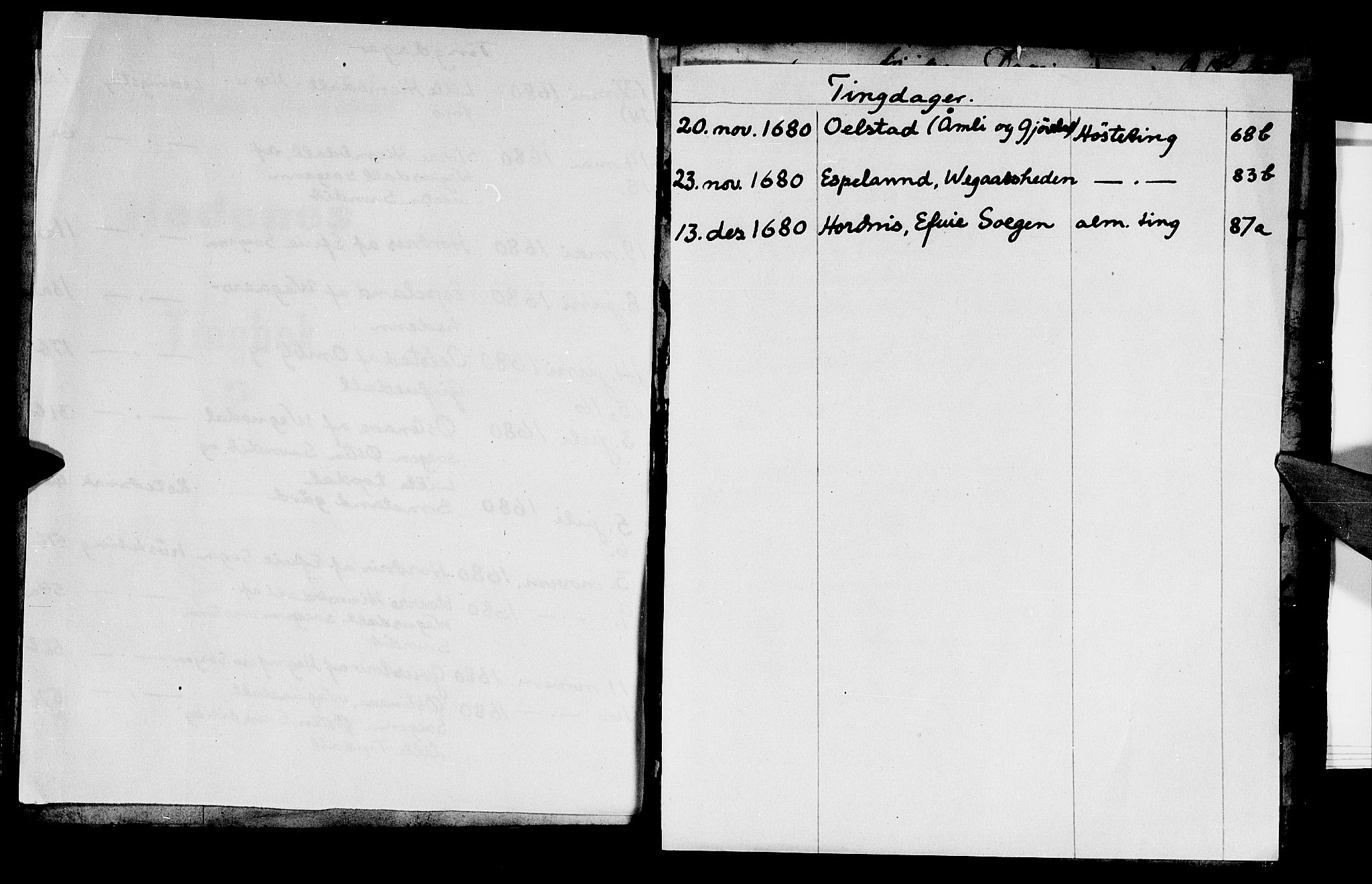 Østre Råbyggelag sorenskriveri, AV/SAK-1221-0016/F/Fa/L0001: Tingbok 1a med register, 1680