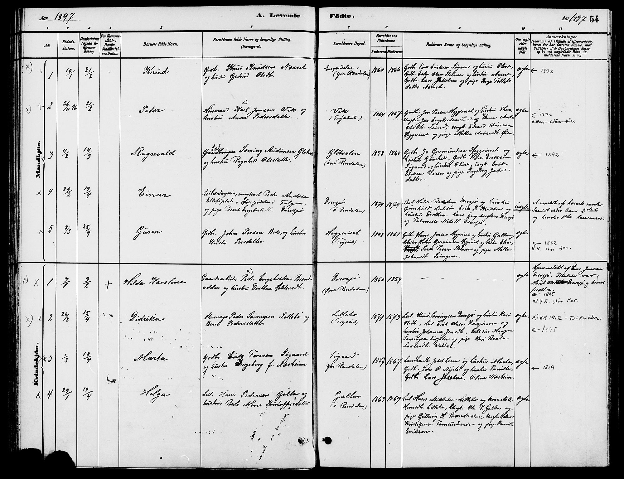 Engerdal prestekontor, AV/SAH-PREST-048/H/Ha/Haa/L0001: Parish register (official) no. 1, 1881-1898, p. 54