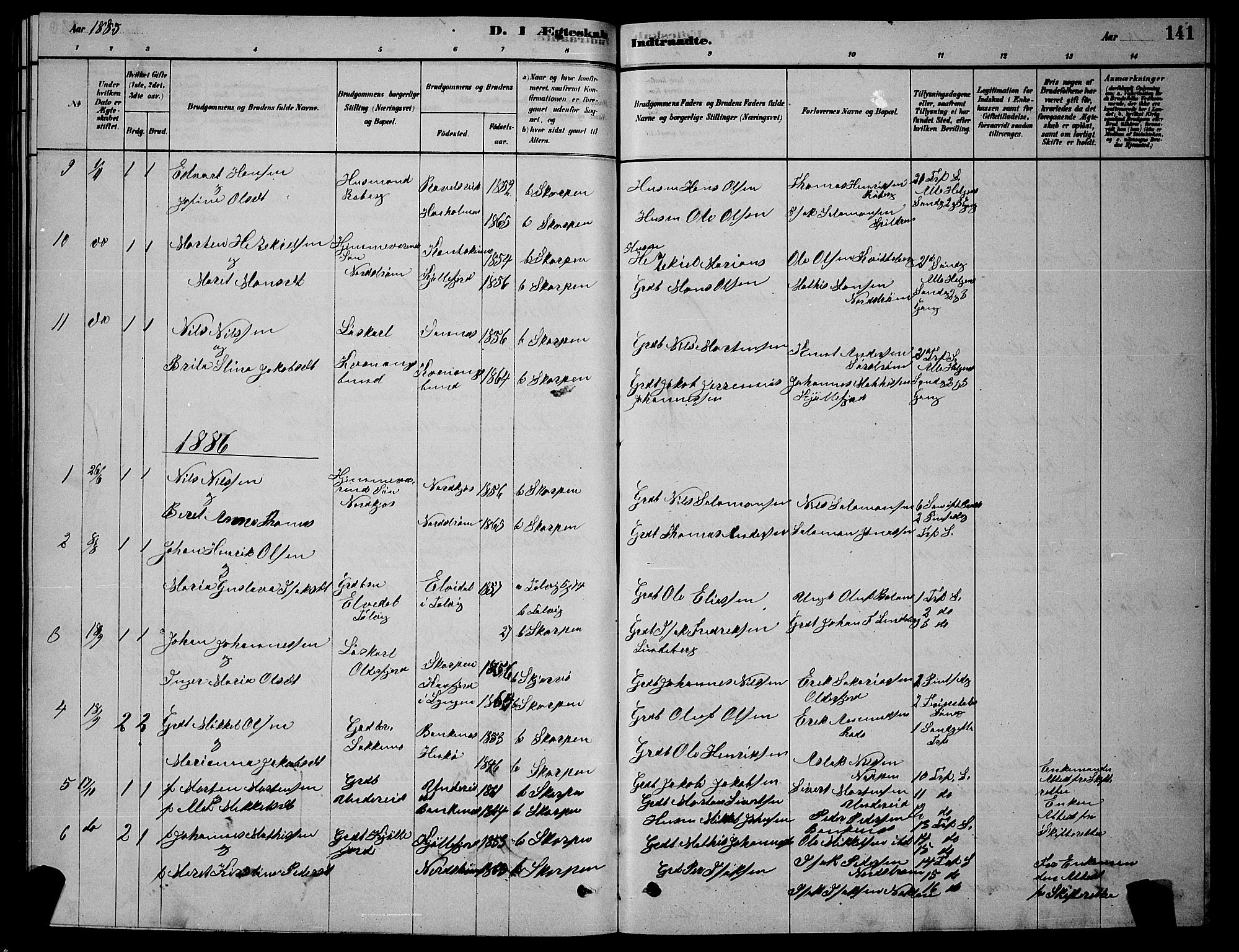 Skjervøy sokneprestkontor, SATØ/S-1300/H/Ha/Hab/L0015klokker: Parish register (copy) no. 15, 1878-1890, p. 141