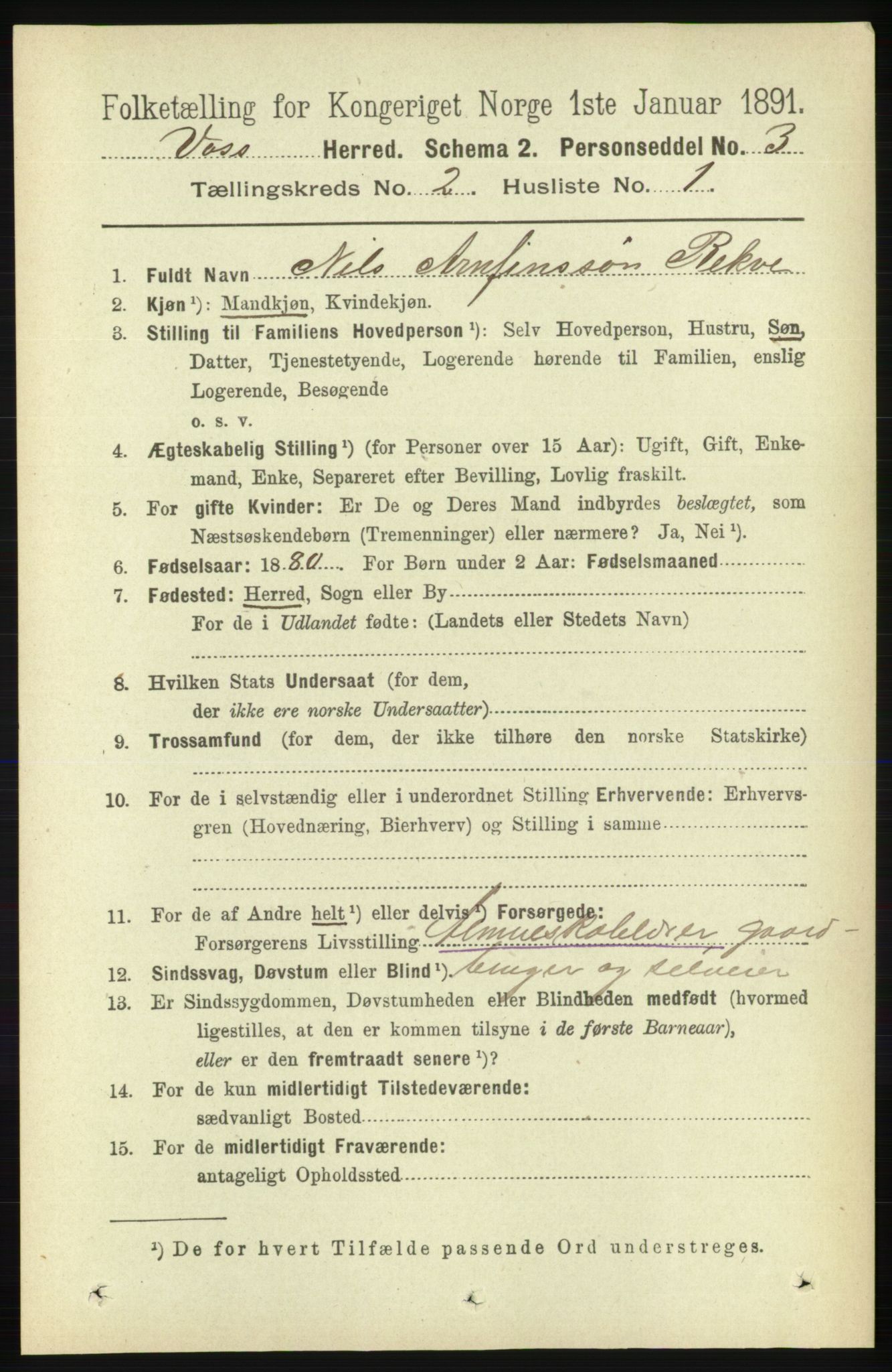 RA, 1891 census for 1235 Voss, 1891, p. 627