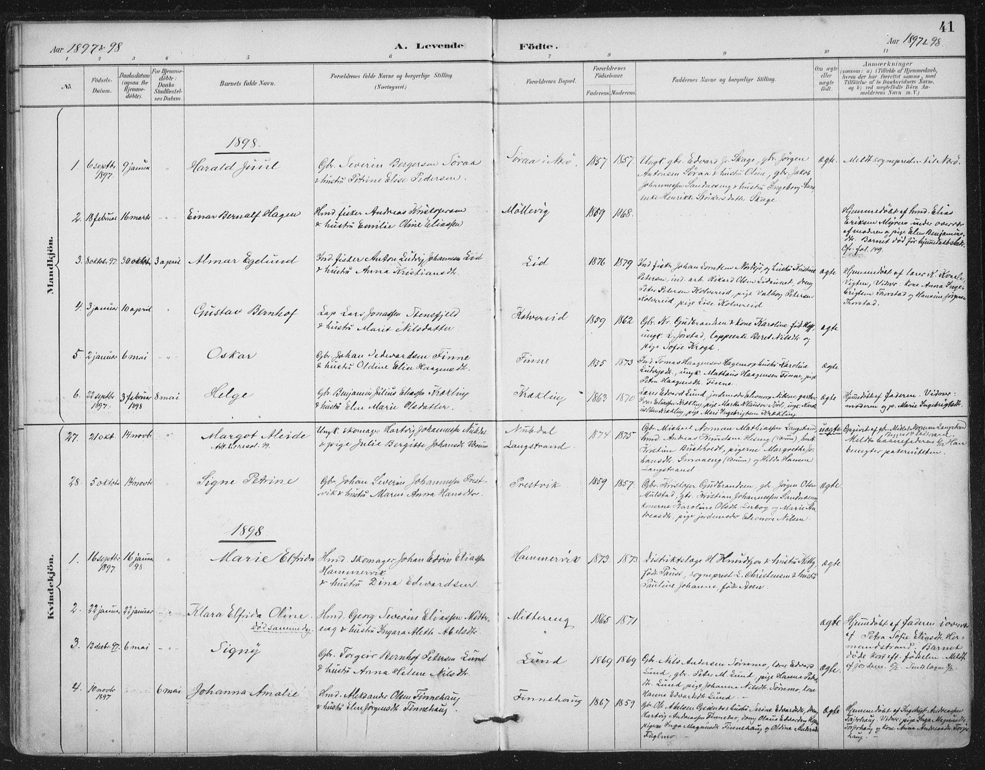 Ministerialprotokoller, klokkerbøker og fødselsregistre - Nord-Trøndelag, SAT/A-1458/780/L0644: Parish register (official) no. 780A08, 1886-1903, p. 41