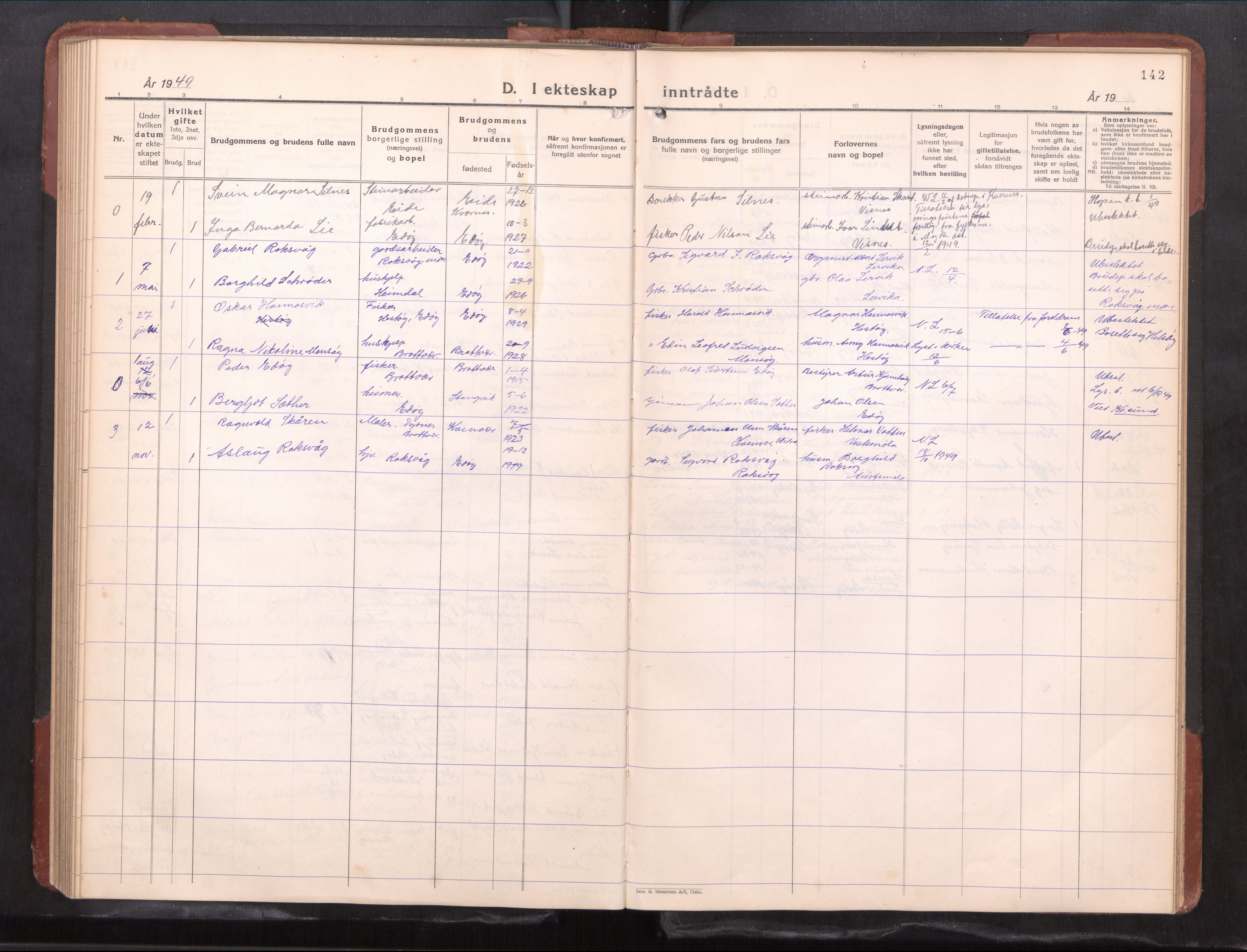 Ministerialprotokoller, klokkerbøker og fødselsregistre - Møre og Romsdal, AV/SAT-A-1454/581/L0944: Parish register (copy) no. 581---, 1932-1961, p. 142