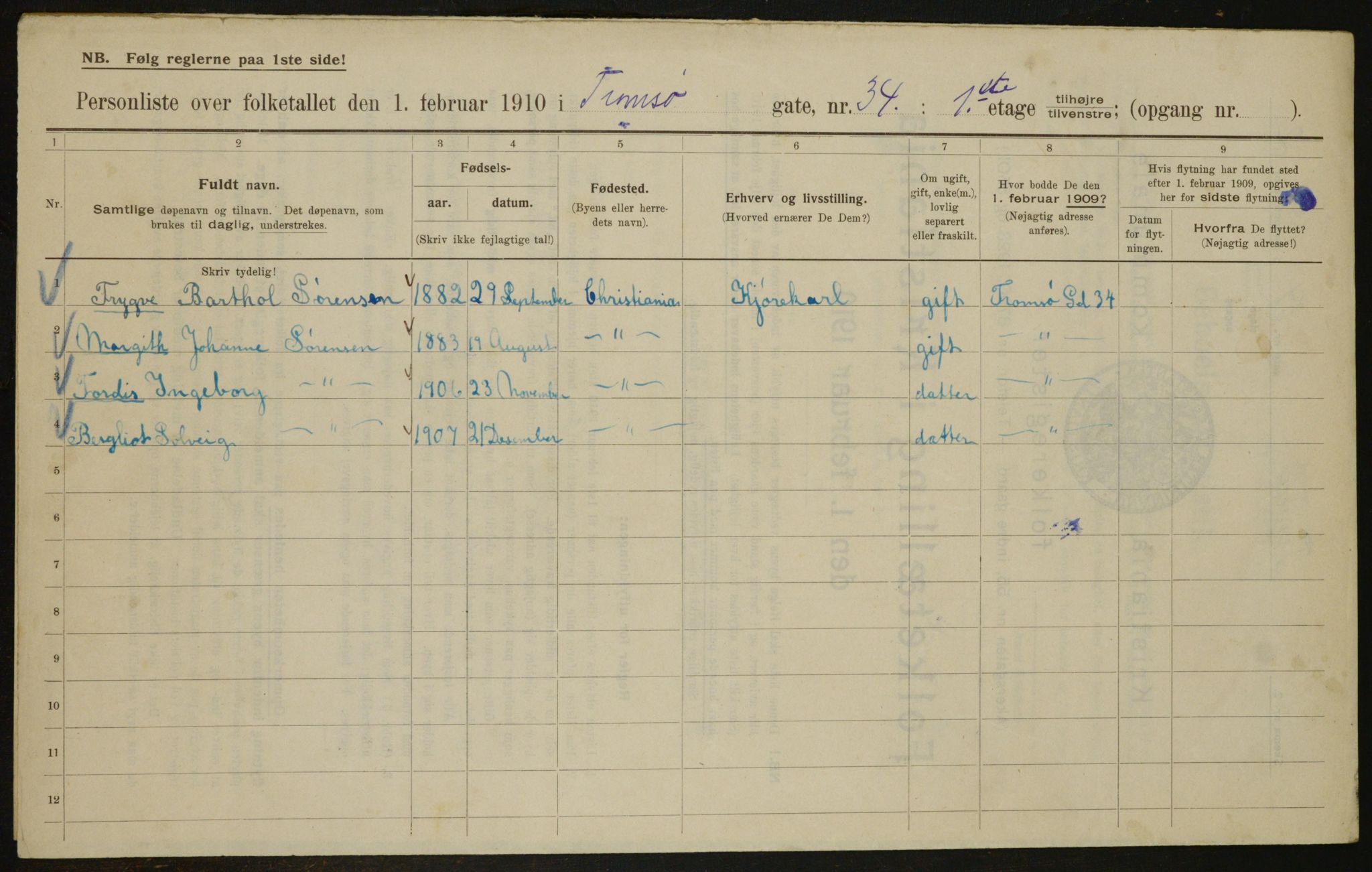 OBA, Municipal Census 1910 for Kristiania, 1910, p. 110079