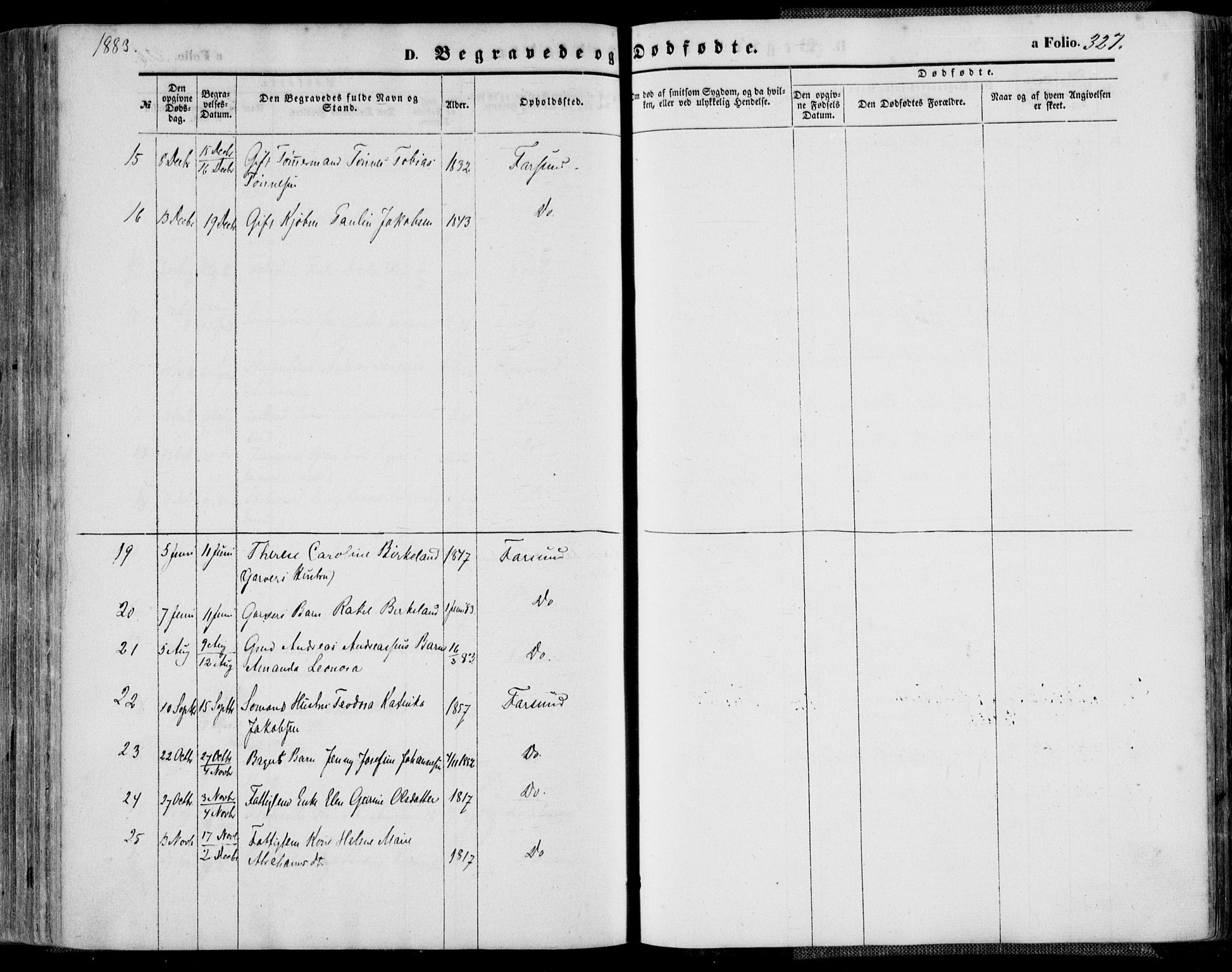 Farsund sokneprestkontor, AV/SAK-1111-0009/F/Fa/L0005: Parish register (official) no. A 5, 1863-1886, p. 327