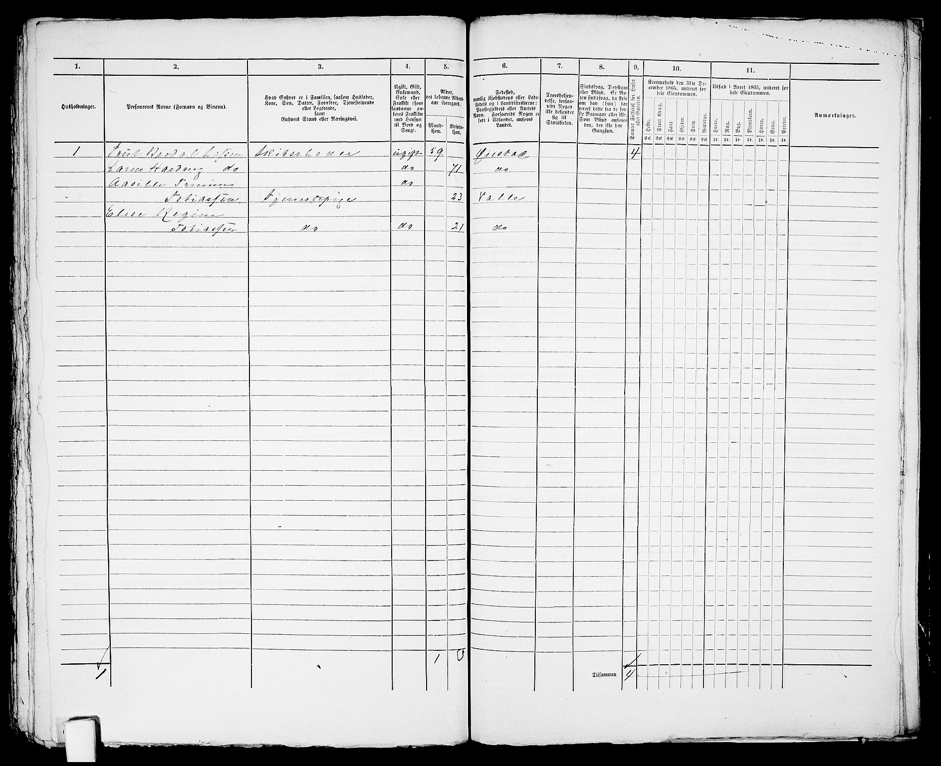 RA, 1865 census for Arendal, 1865, p. 661