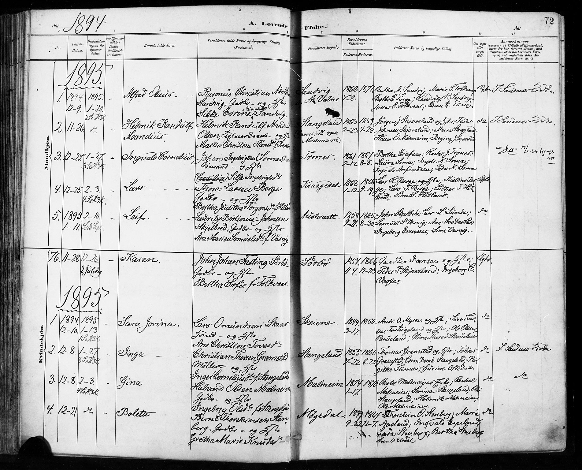 Høyland sokneprestkontor, SAST/A-101799/001/30BA/L0013: Parish register (official) no. A 13.1, 1889-1898, p. 72