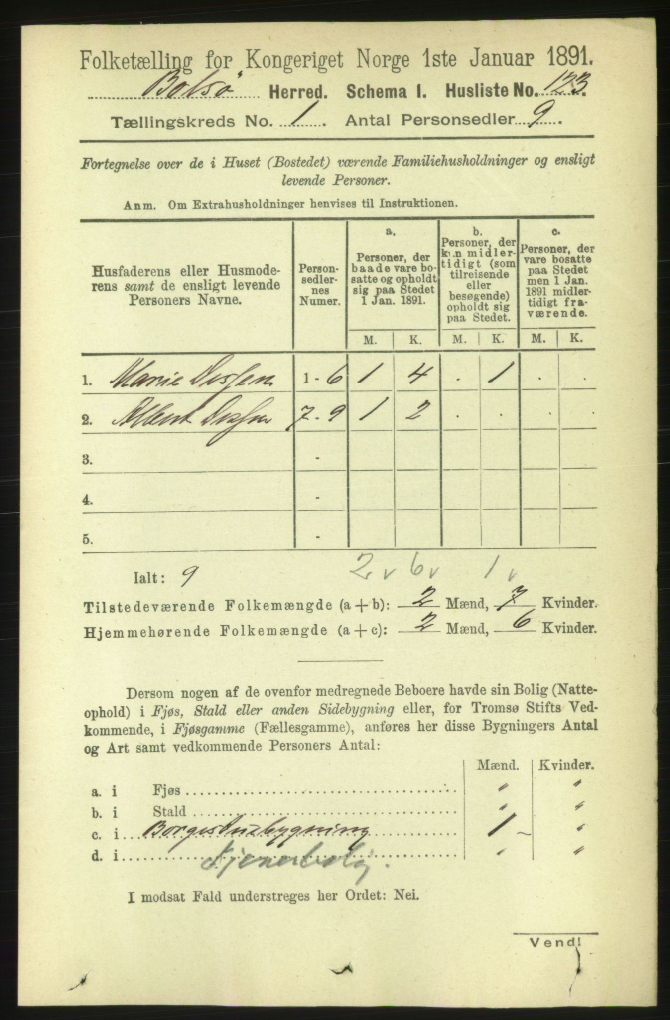 RA, 1891 census for 1544 Bolsøy, 1891, p. 161