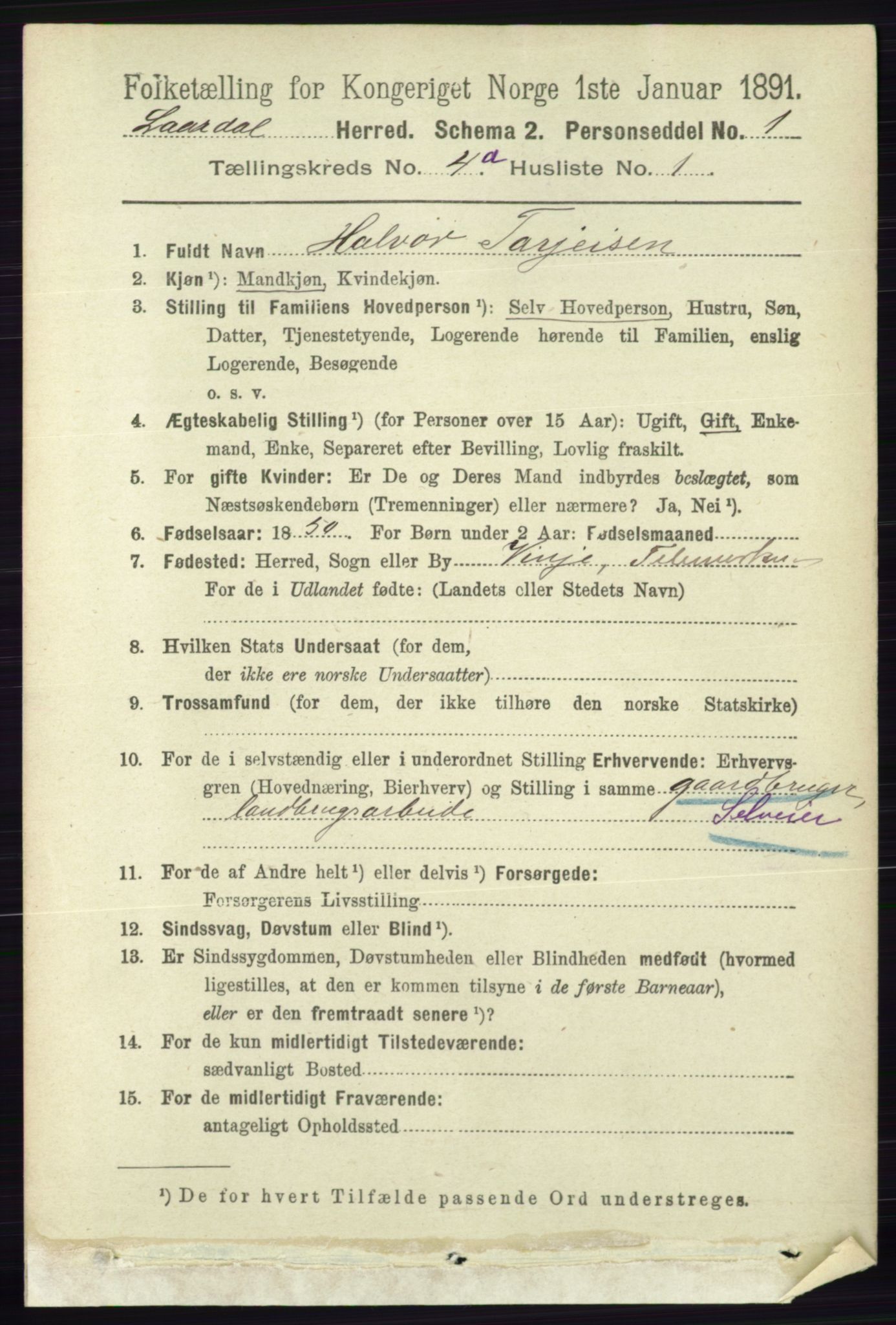 RA, 1891 census for 0833 Lårdal, 1891, p. 1025