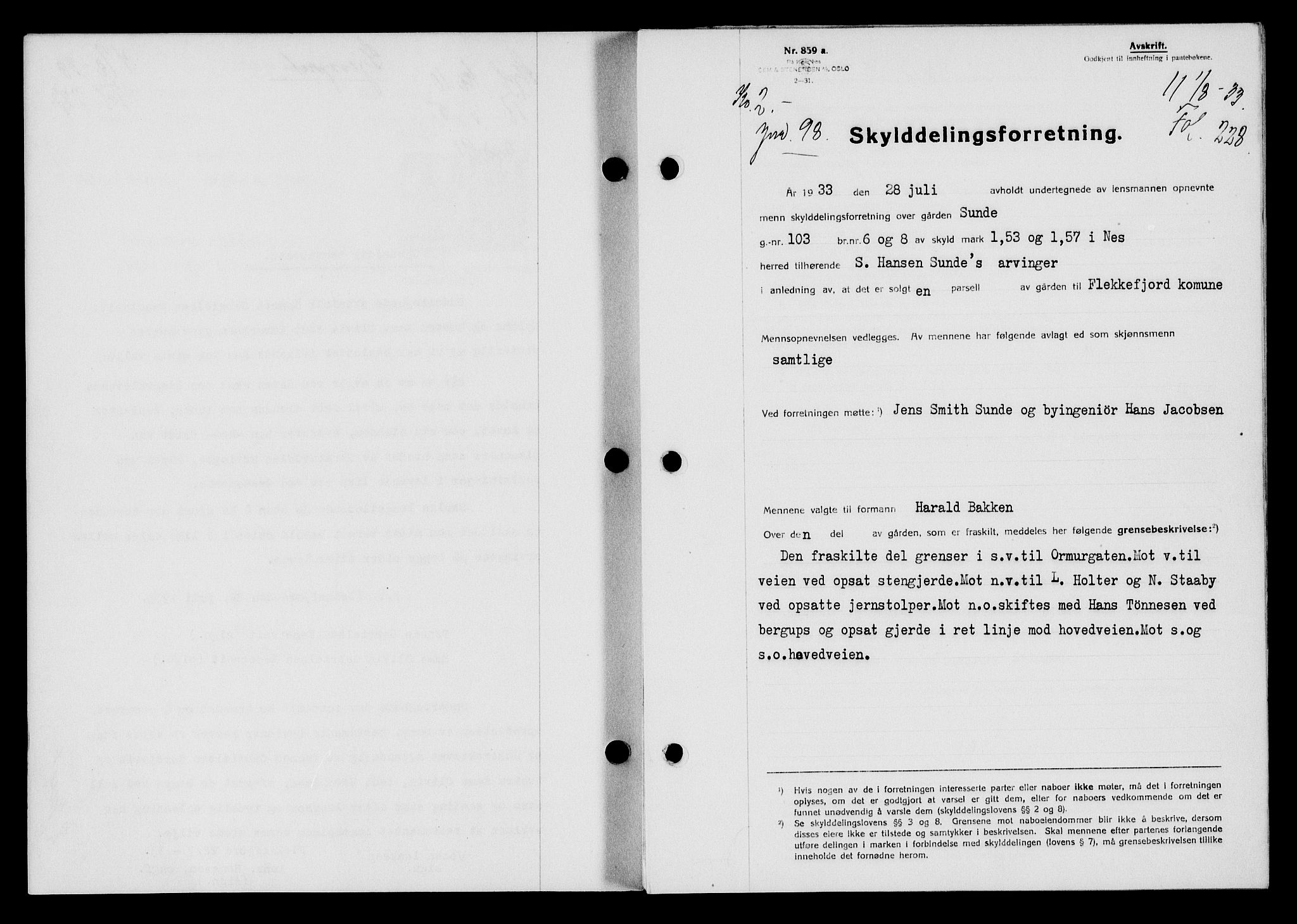 Flekkefjord sorenskriveri, SAK/1221-0001/G/Gb/Gba/L0049: Mortgage book no. 46, 1933-1934, Deed date: 01.08.1933