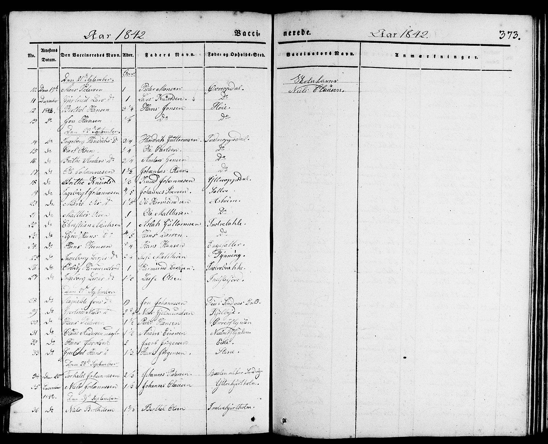 Gulen sokneprestembete, AV/SAB-A-80201/H/Haa/Haaa/L0020: Parish register (official) no. A 20, 1837-1847, p. 373