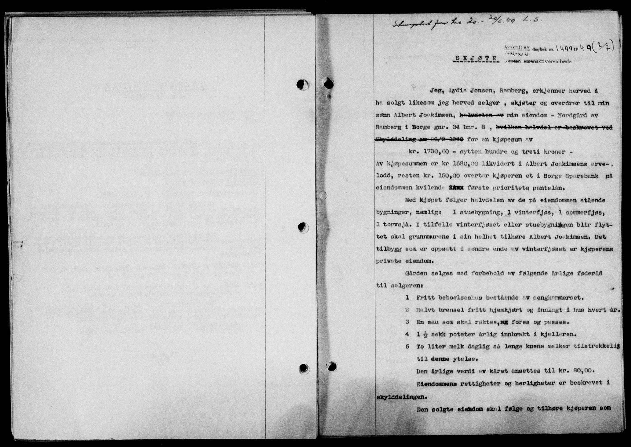 Lofoten sorenskriveri, SAT/A-0017/1/2/2C/L0021a: Mortgage book no. 21a, 1949-1949, Diary no: : 1499/1949
