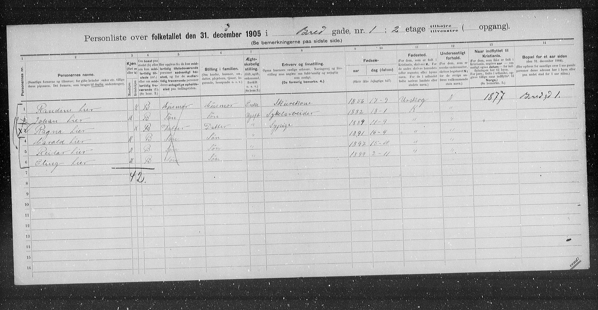 OBA, Municipal Census 1905 for Kristiania, 1905, p. 4110