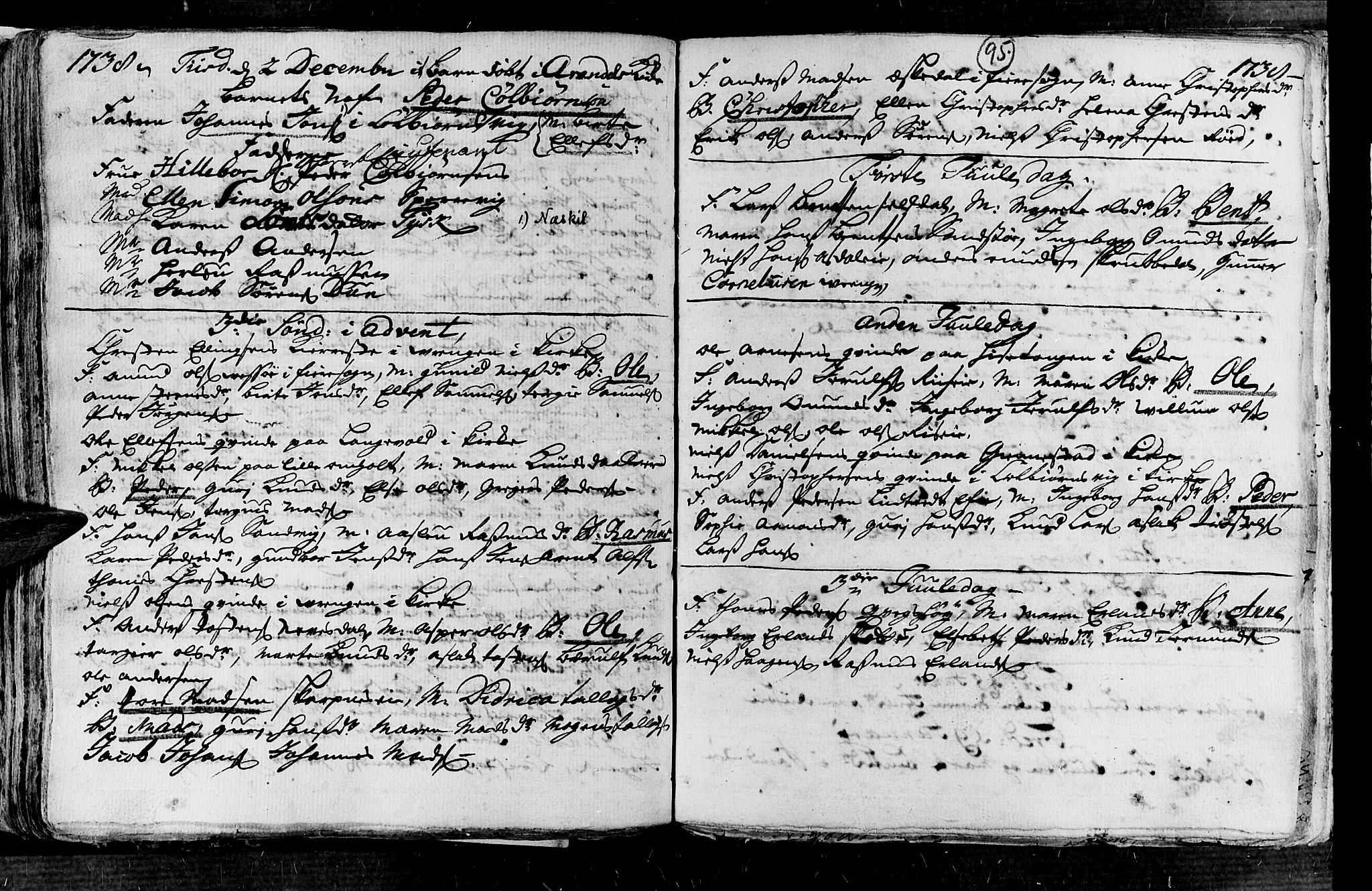 Øyestad sokneprestkontor, AV/SAK-1111-0049/F/Fa/L0004: Parish register (official) no. A 4, 1730-1750, p. 95