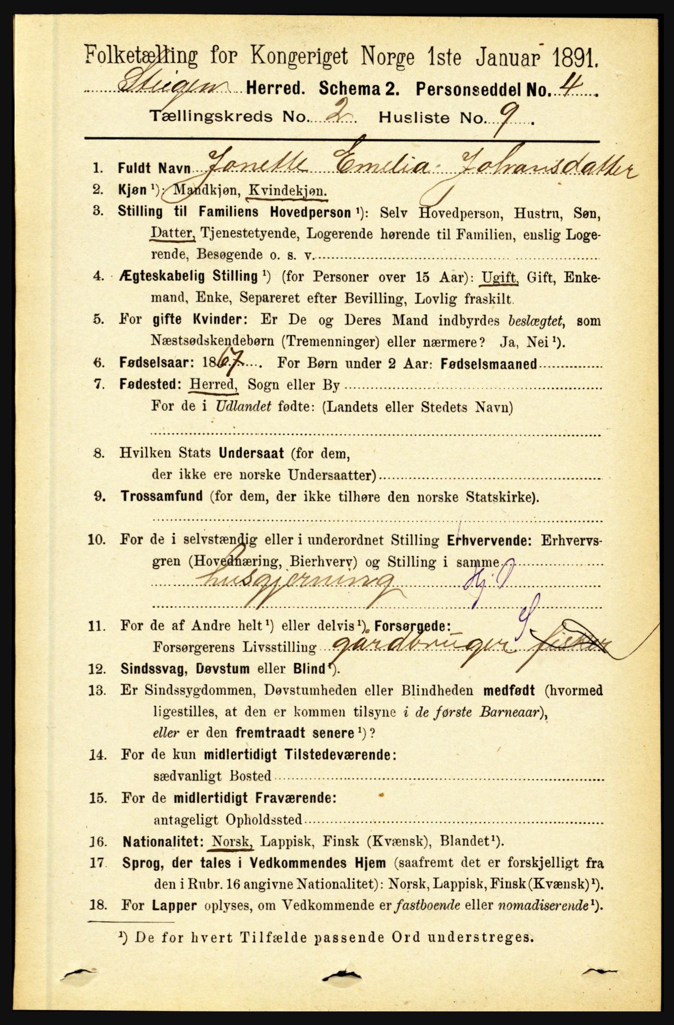 RA, 1891 census for 1848 Steigen, 1891, p. 694