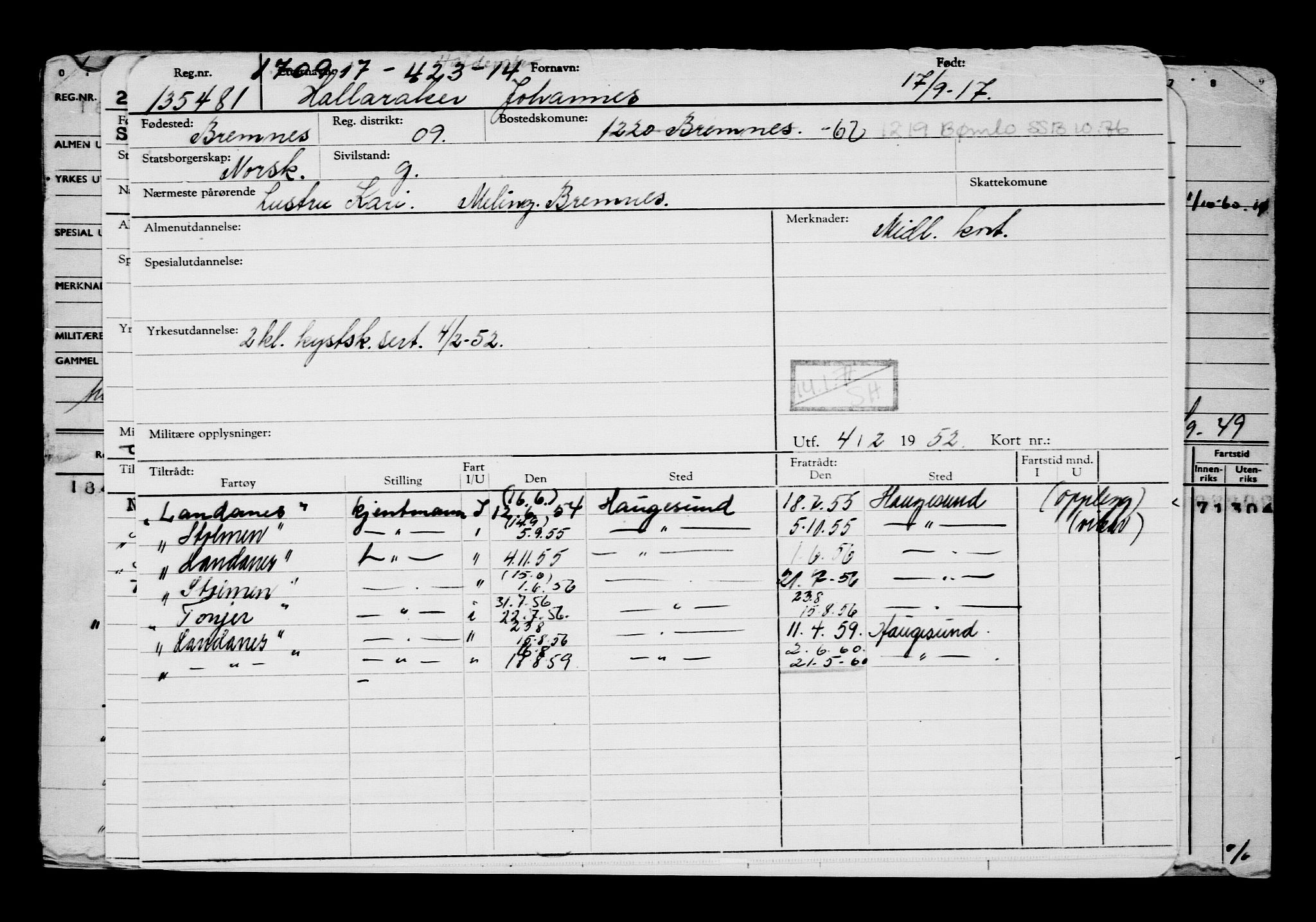 Direktoratet for sjømenn, AV/RA-S-3545/G/Gb/L0151: Hovedkort, 1917, p. 696