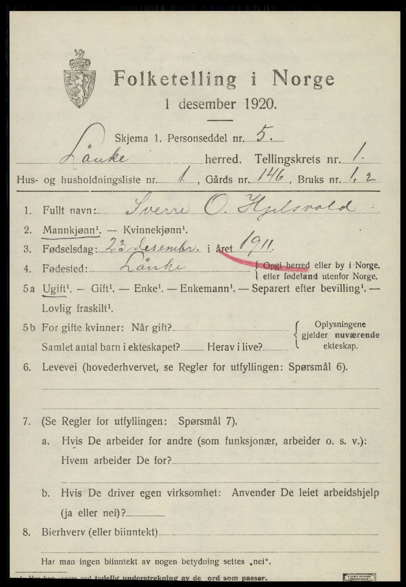 SAT, 1920 census for Lånke, 1920, p. 566