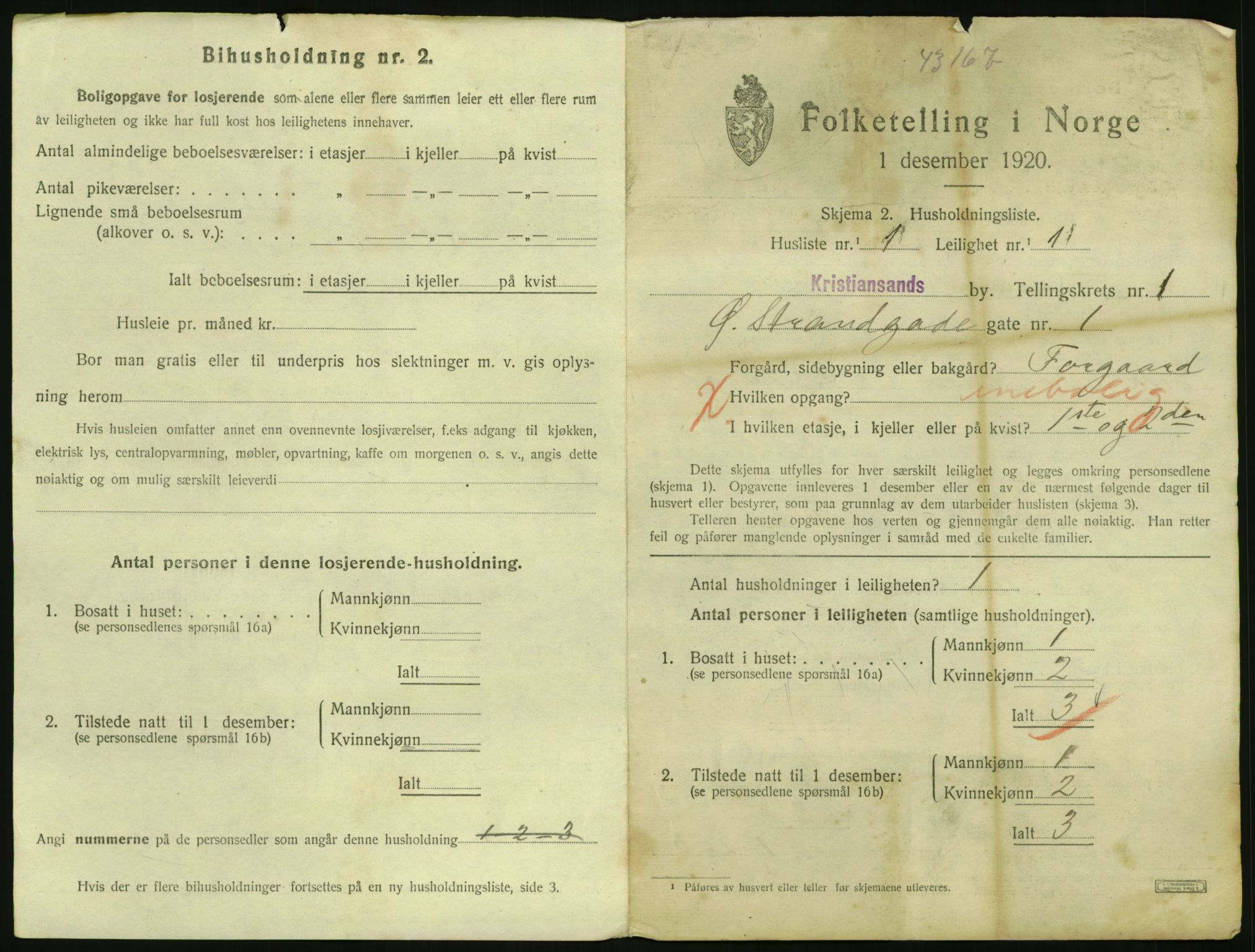 SAK, 1920 census for Kristiansand, 1920, p. 3317