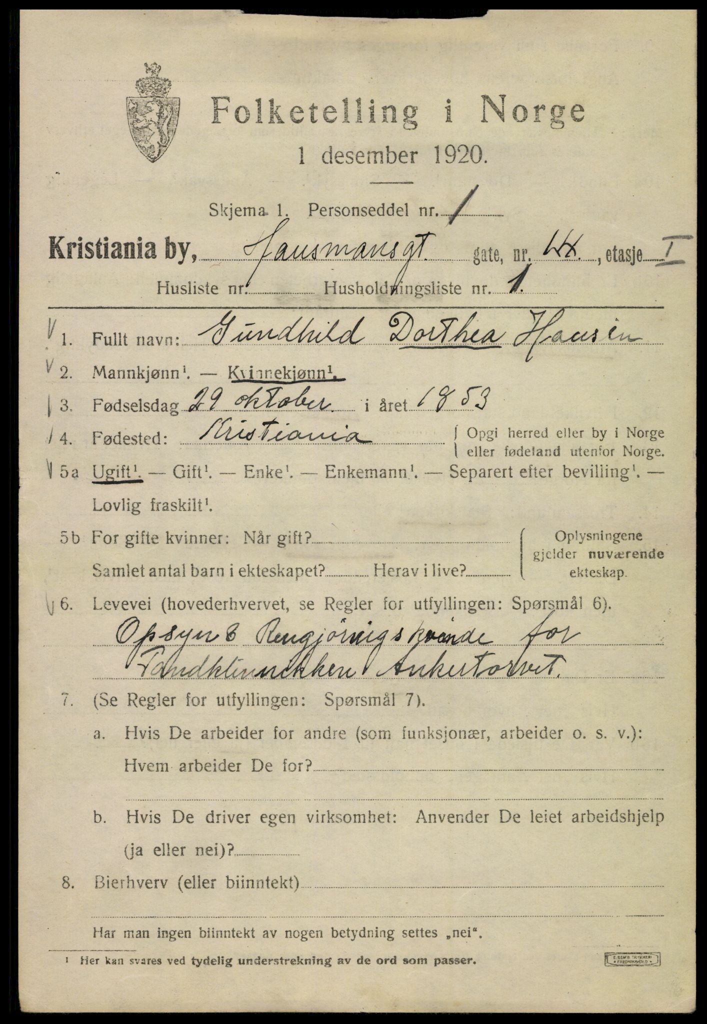 SAO, 1920 census for Kristiania, 1920, p. 272943